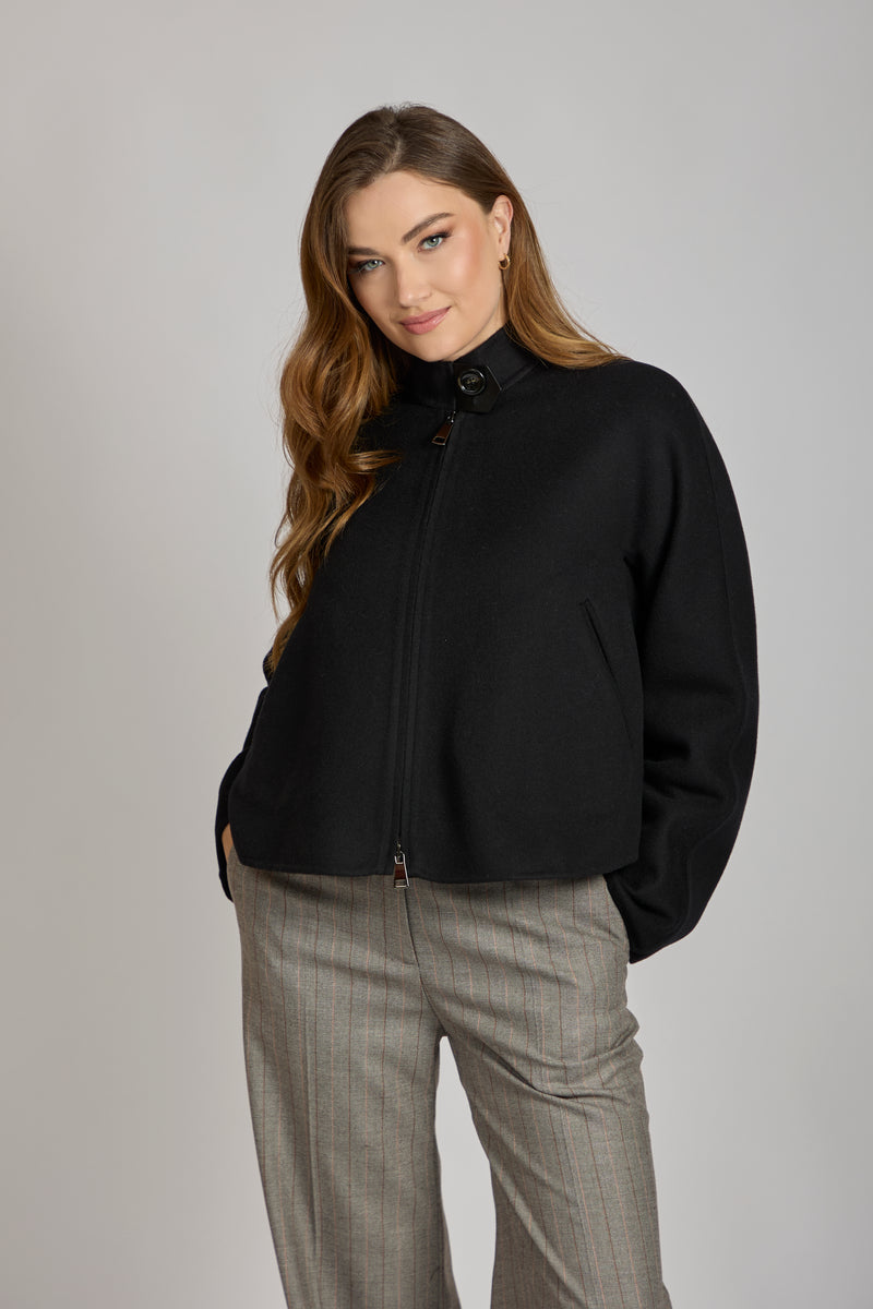 SHORT JACKET WITH LEATHER DETAILS-BLACK