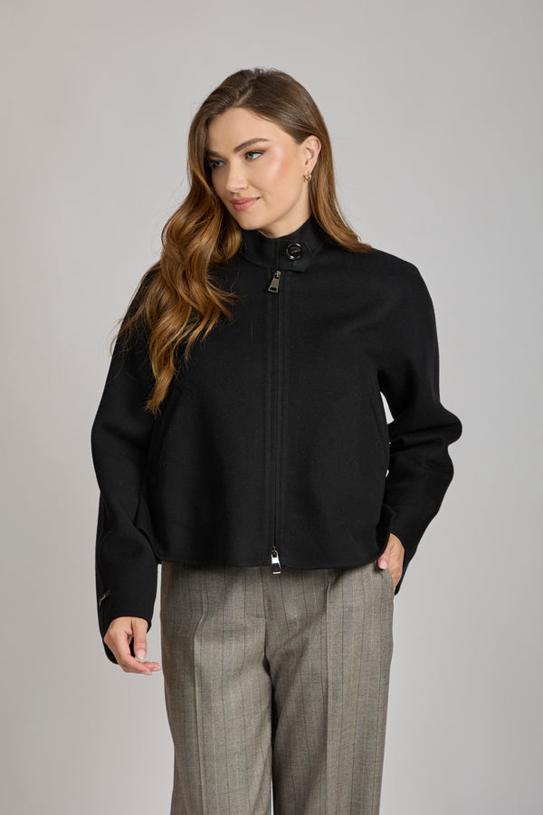 SHORT JACKET WITH LEATHER DETAILS-BLACK