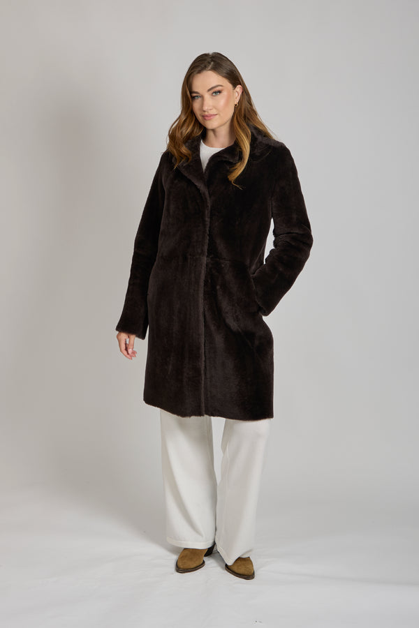 REVERSIBLE SHEARLING COAT- BROWN