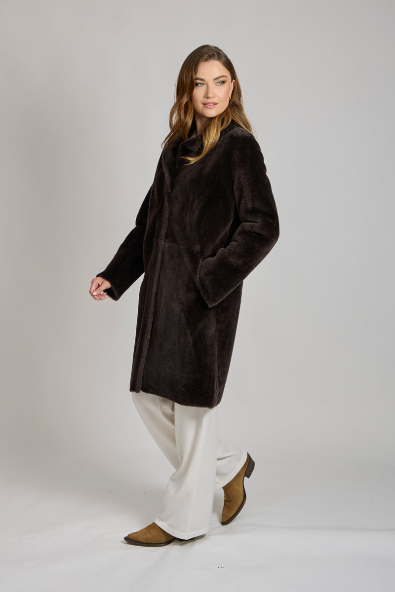 REVERSIBLE SHEARLING COAT- BROWN