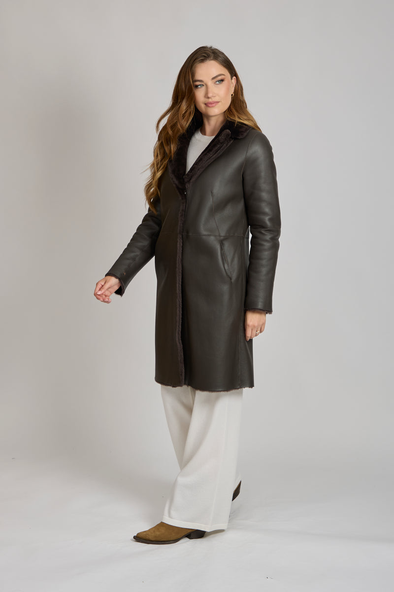 REVERSIBLE SHEARLING COAT- BROWN