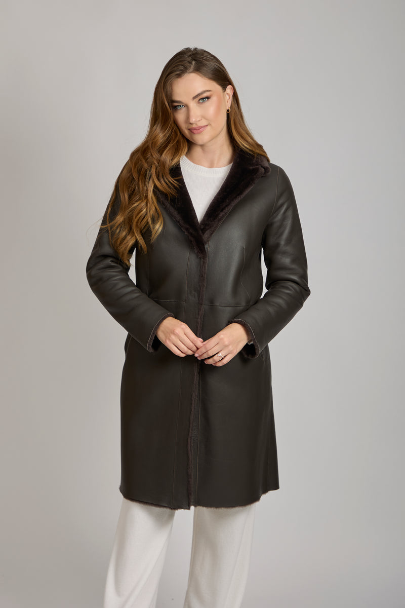 REVERSIBLE SHEARLING COAT- BROWN