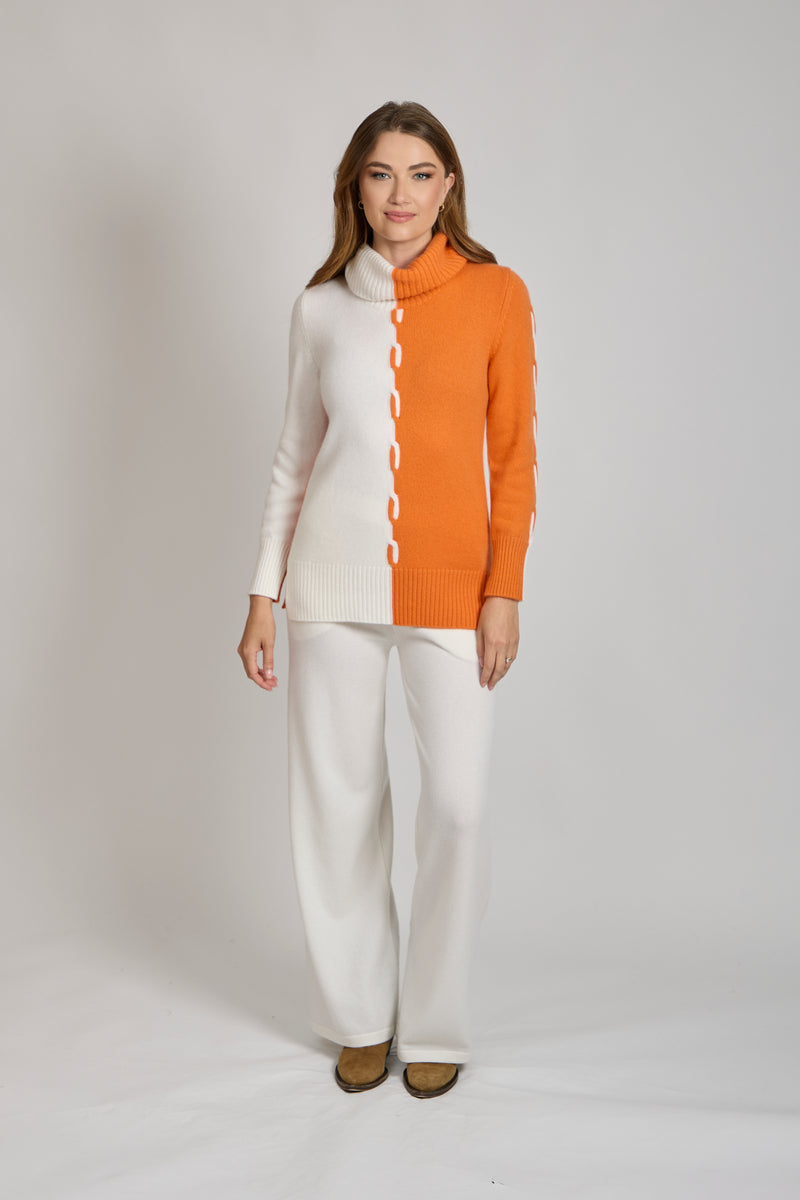 HIGH NECK JUMPER-ARANCIA/WHITE