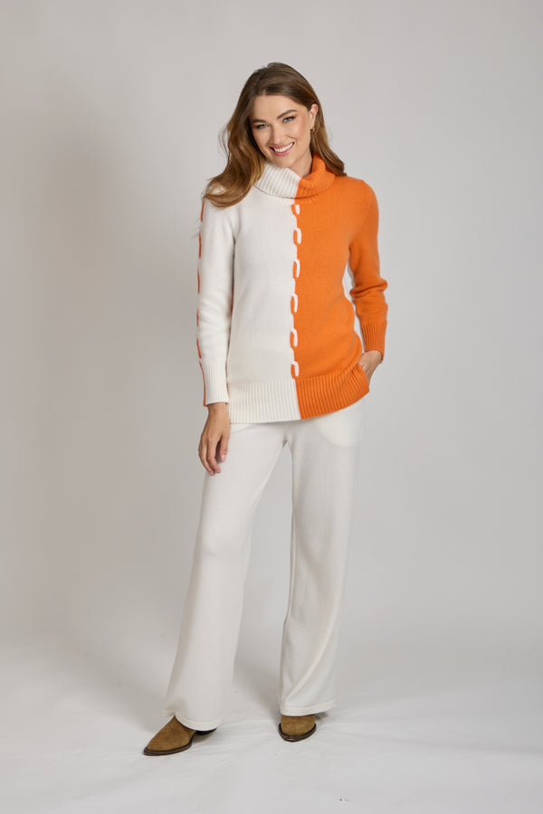 HIGH NECK JUMPER-ARANCIA/WHITE