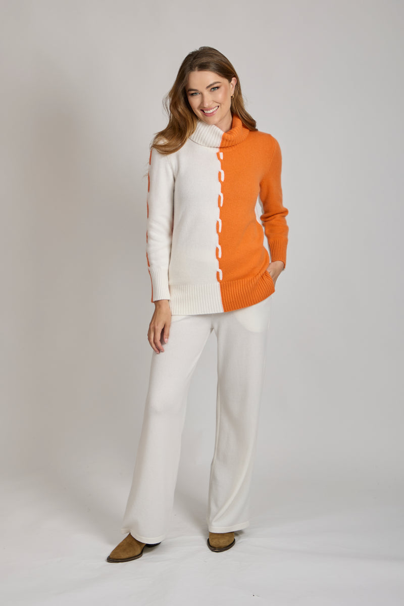 HIGH NECK JUMPER-ARANCIA/WHITE