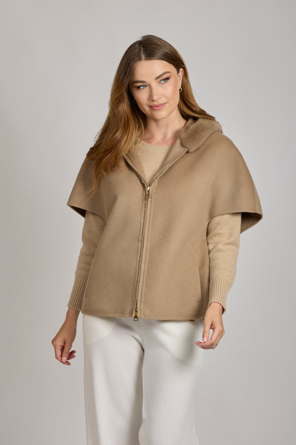 CAPE WITH MINK HOOD-CARA