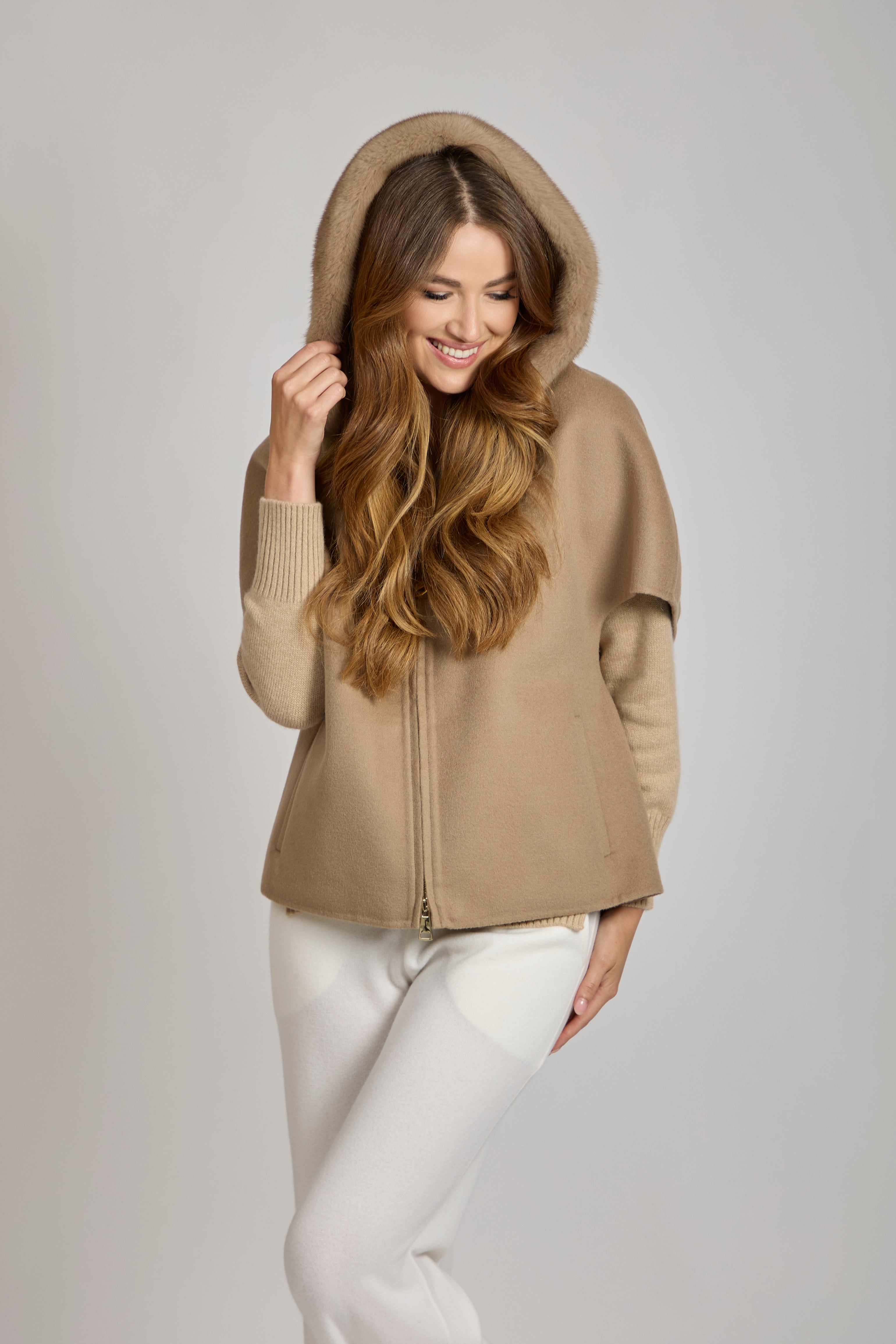 CAPE WITH MINK HOOD-CARA