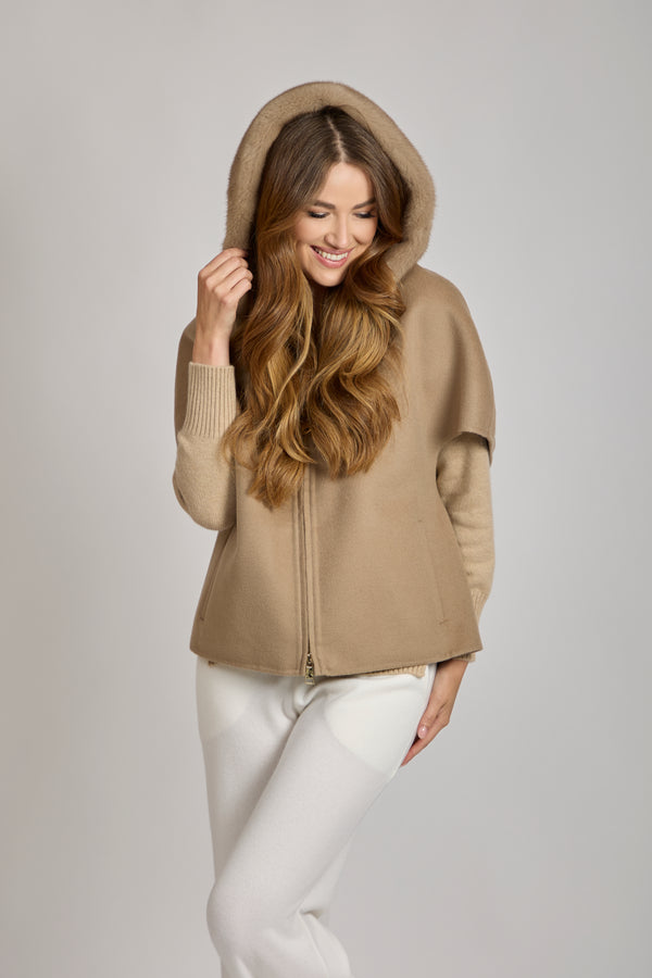 CAPE WITH MINK HOOD-CARA