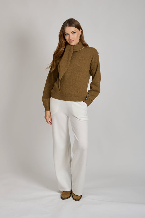 CASHMERE JUMPER WITH SCARF-BRONZE
