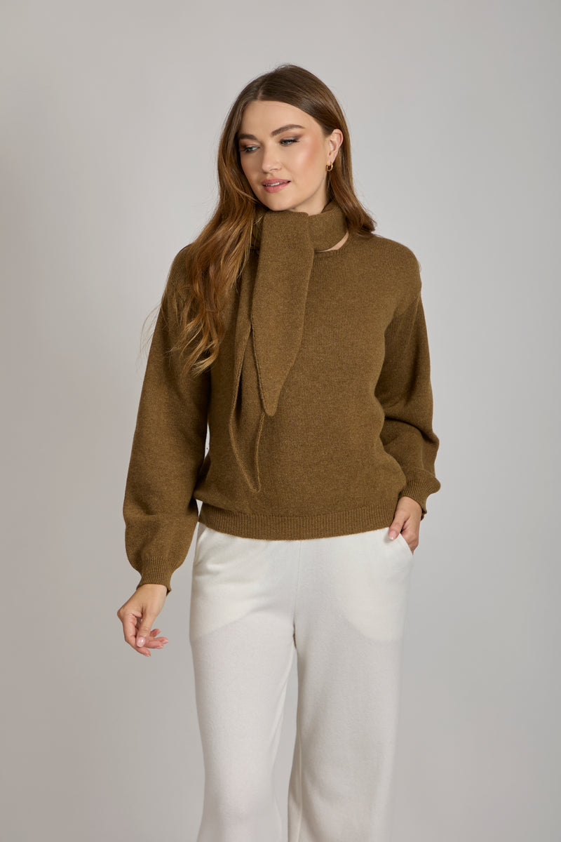 CASHMERE JUMPER WITH SCARF-BRONZE