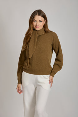 CASHMERE JUMPER WITH SCARF-BRONZE