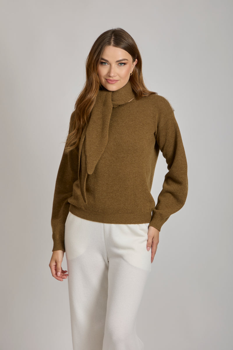 CASHMERE JUMPER WITH SCARF-BRONZE