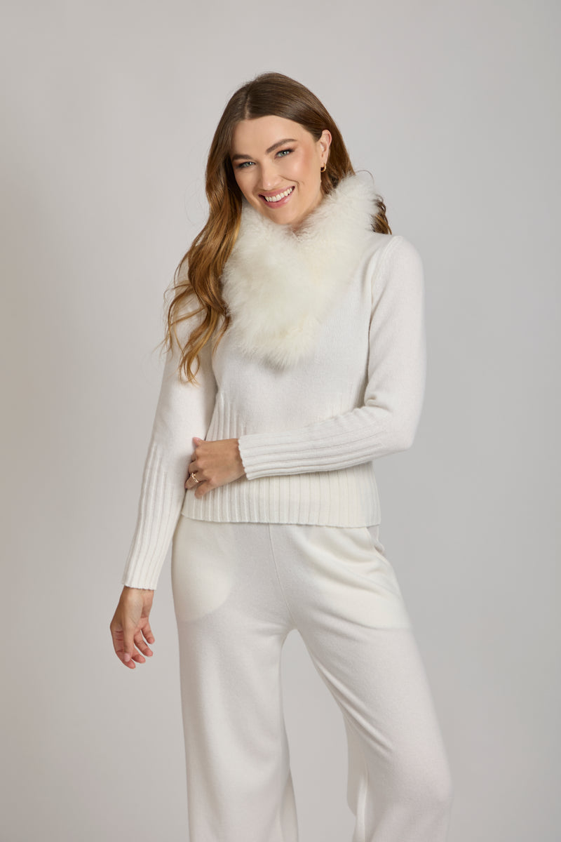 CASHMERE GOAT SCARF-WHITE