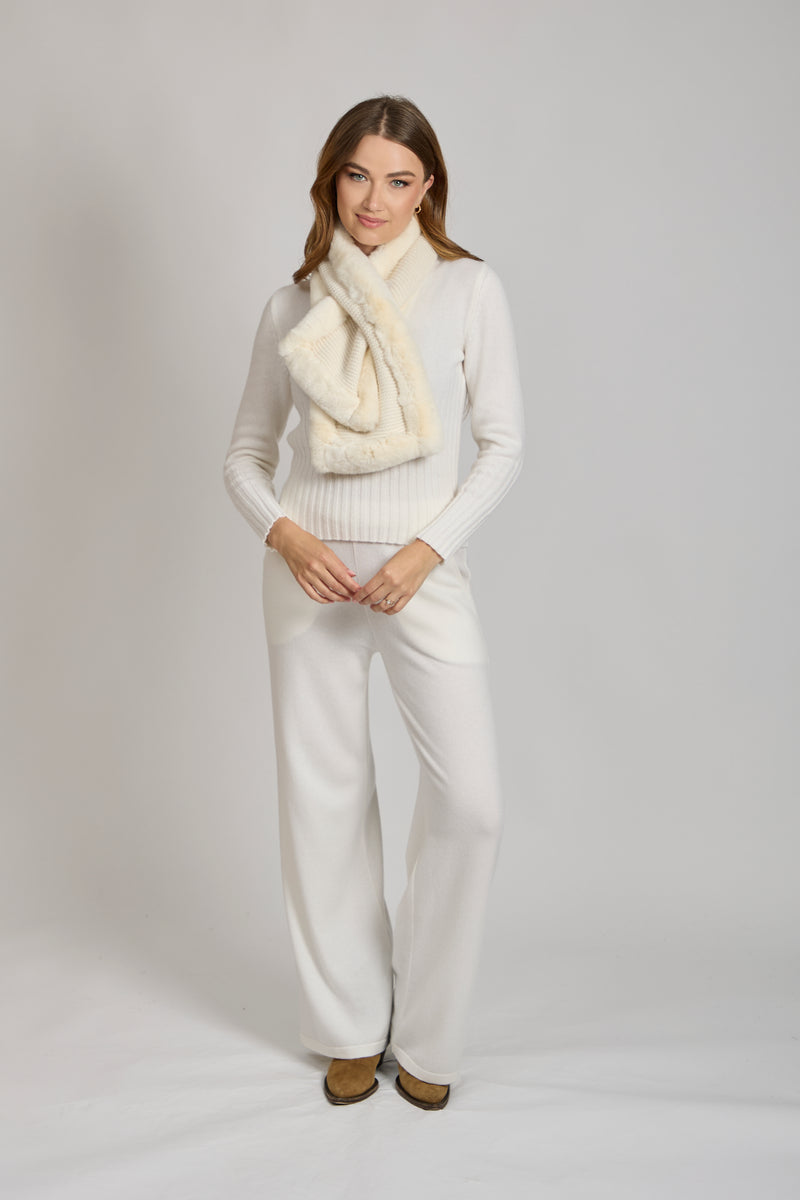 CASHMERE SCARF WITH REX- WHITE