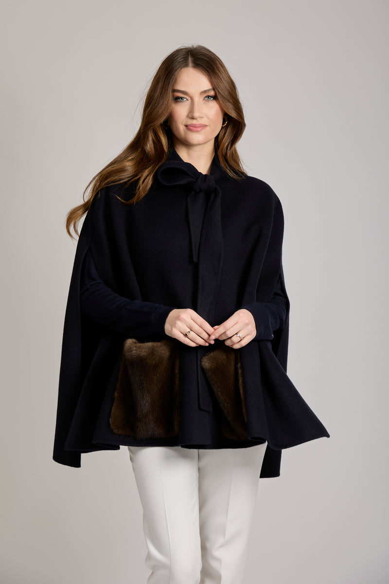 CAPE WITH MINK PACKET-NAVY