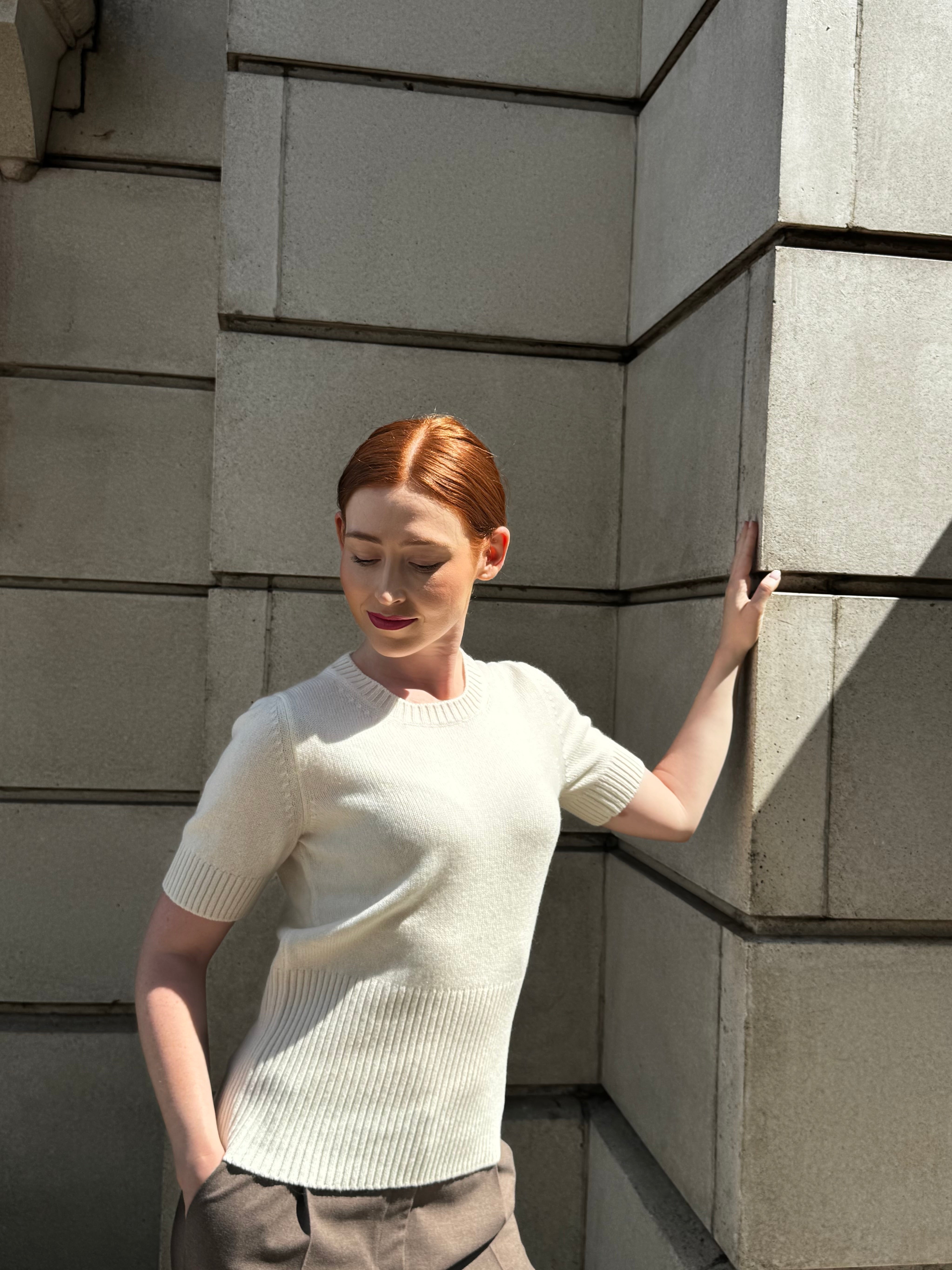 SHORT SLEEVES CREW NECK JUMPER-LATTE