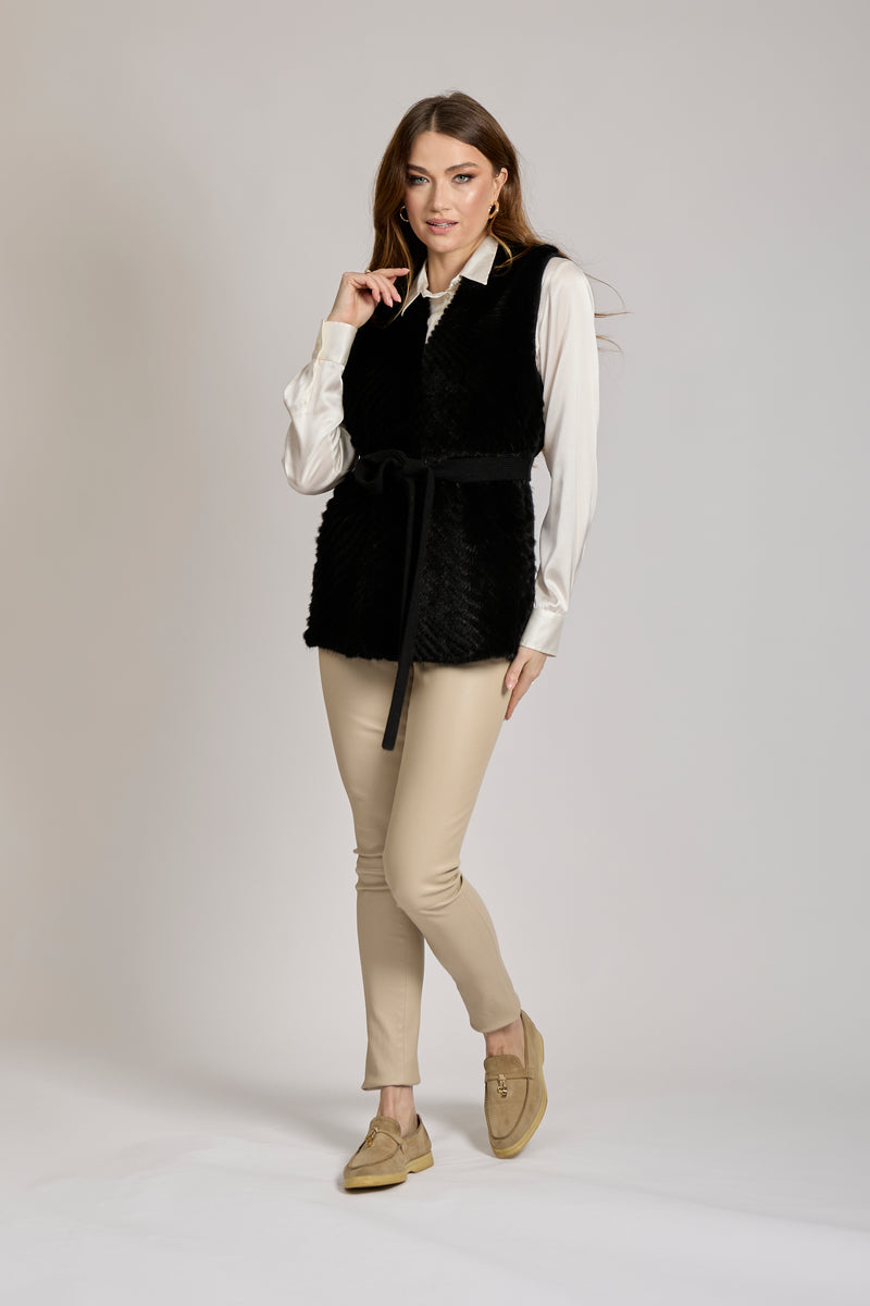 VEST WITH MINK - BLACK