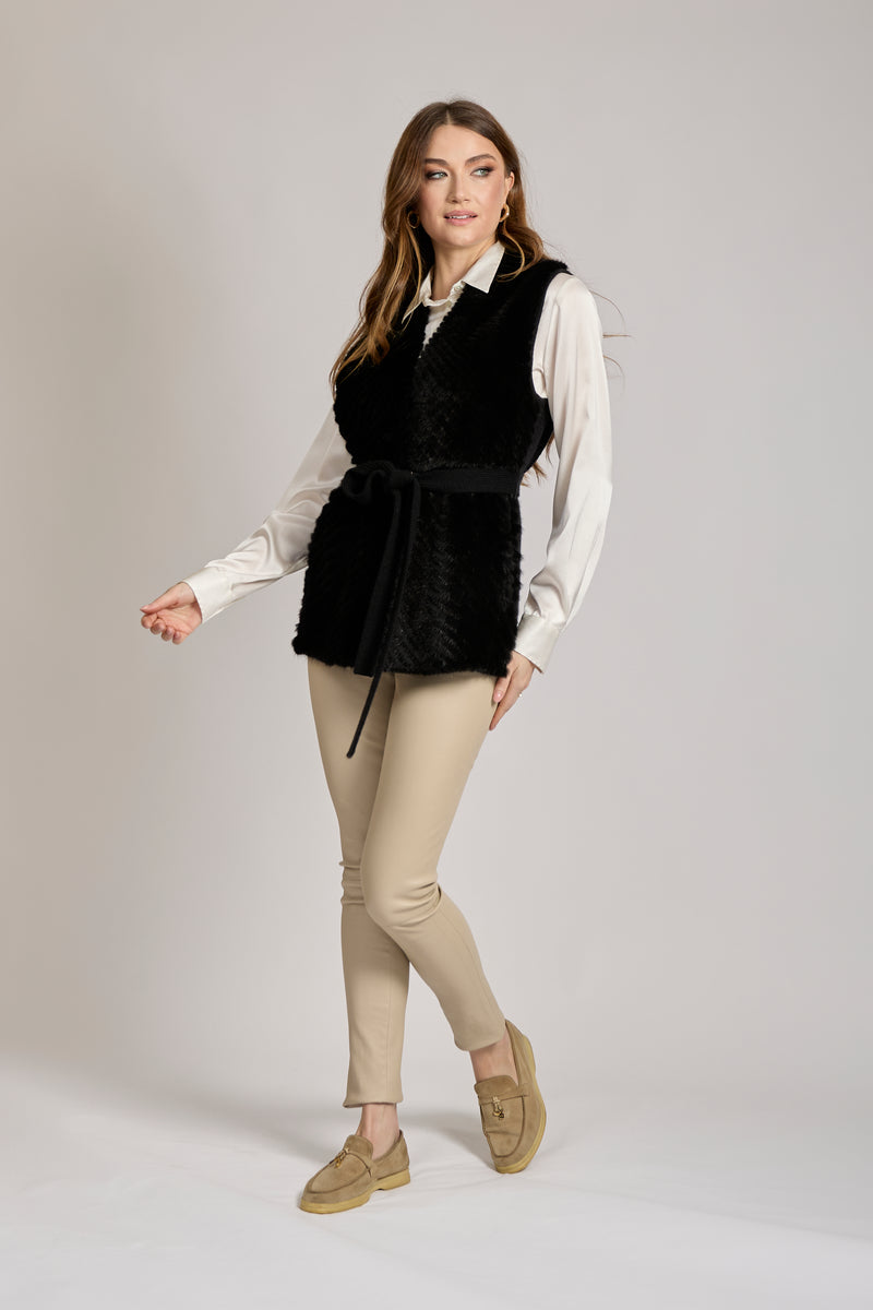 VEST WITH MINK - BLACK