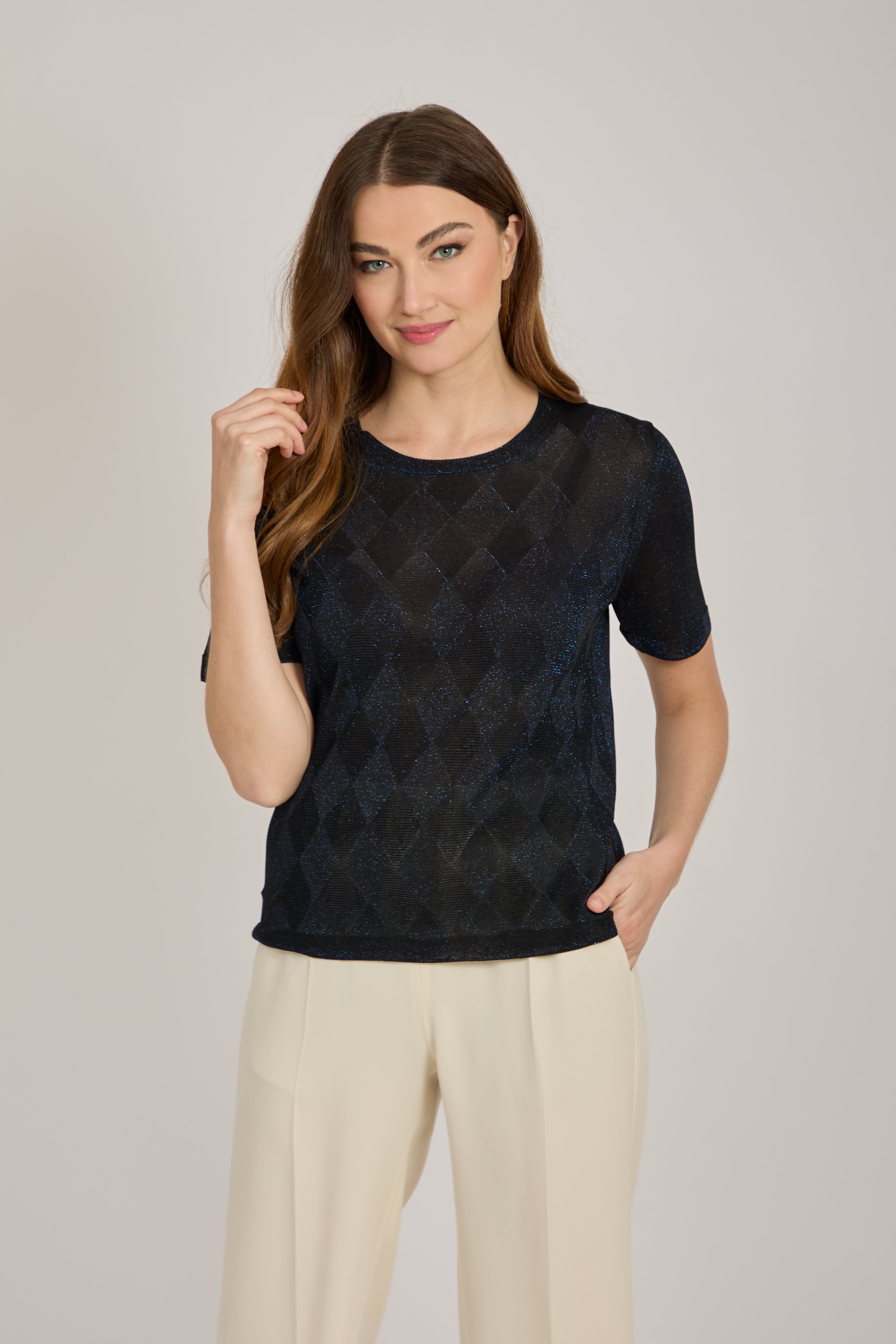 SHORT SLEEVES TOP-BLACK/NAVY