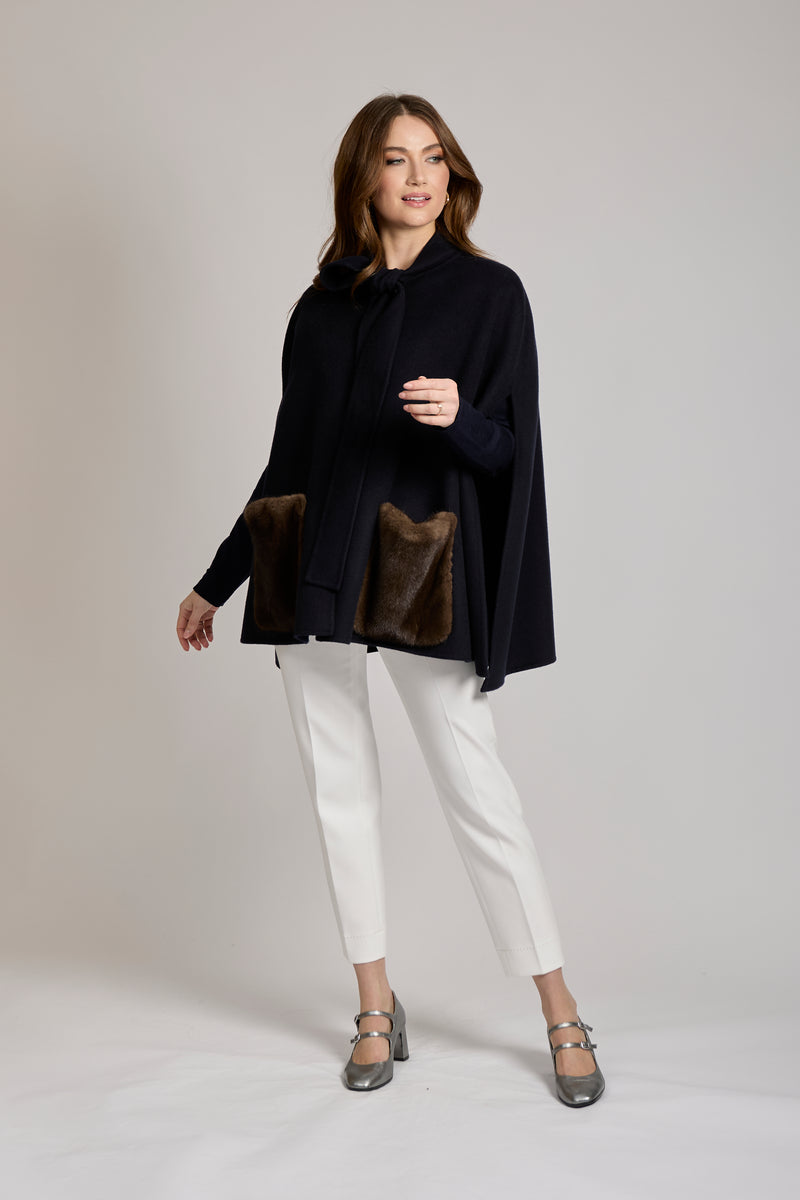 CAPE WITH MINK PACKET-NAVY