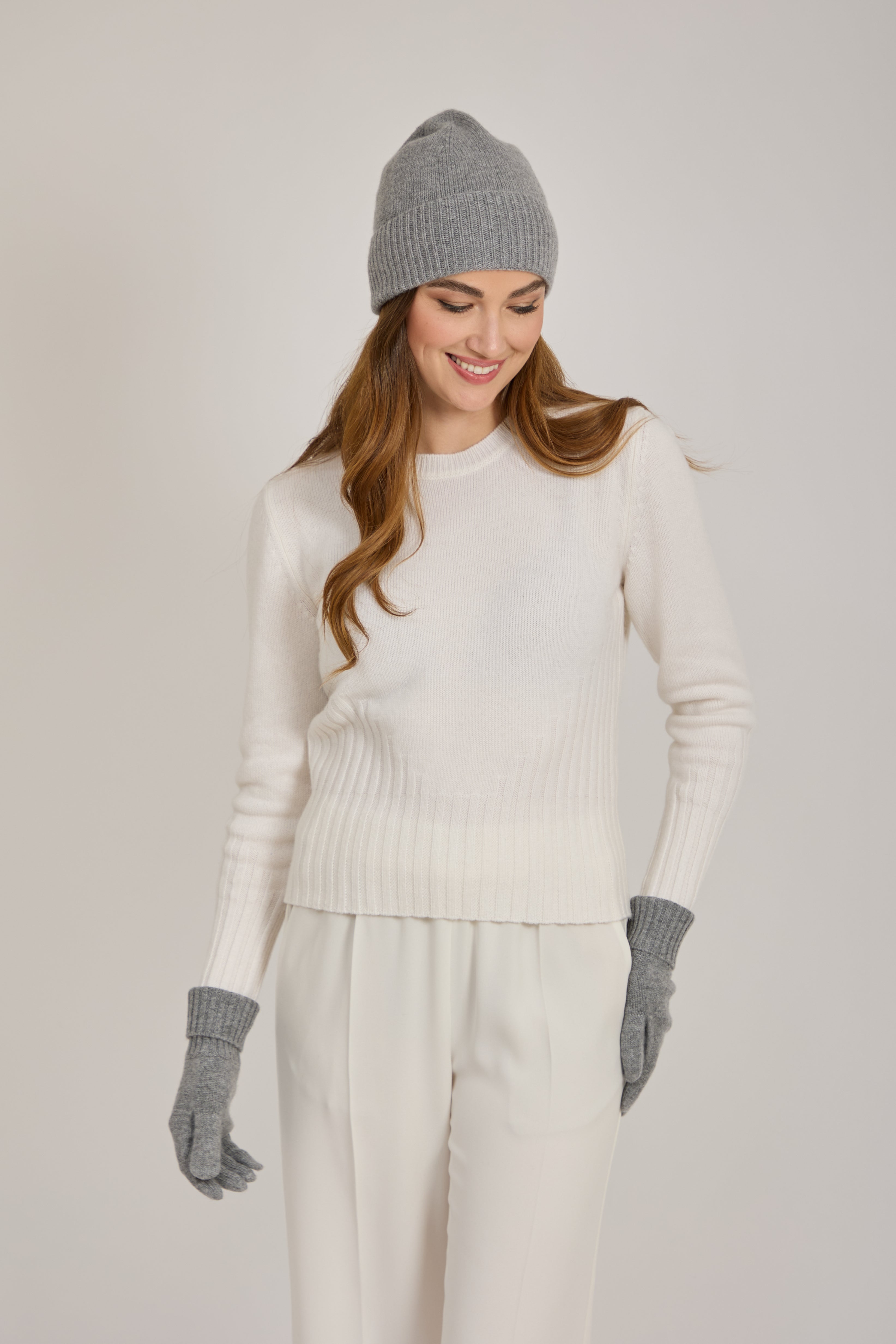 RIBBED CASHMERE HAT-GREY
