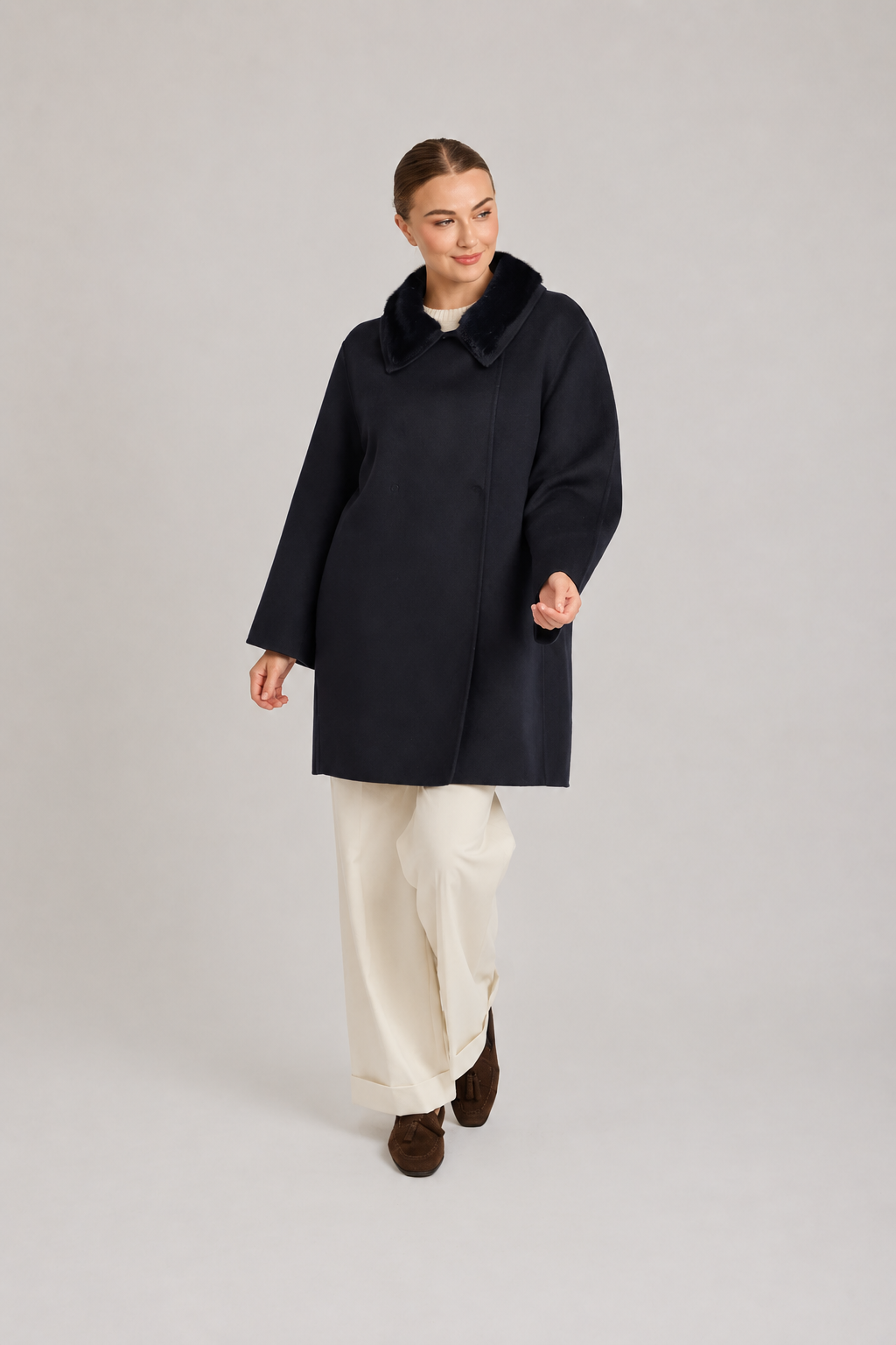 COAT WITH MINK COLLAR-NAVY