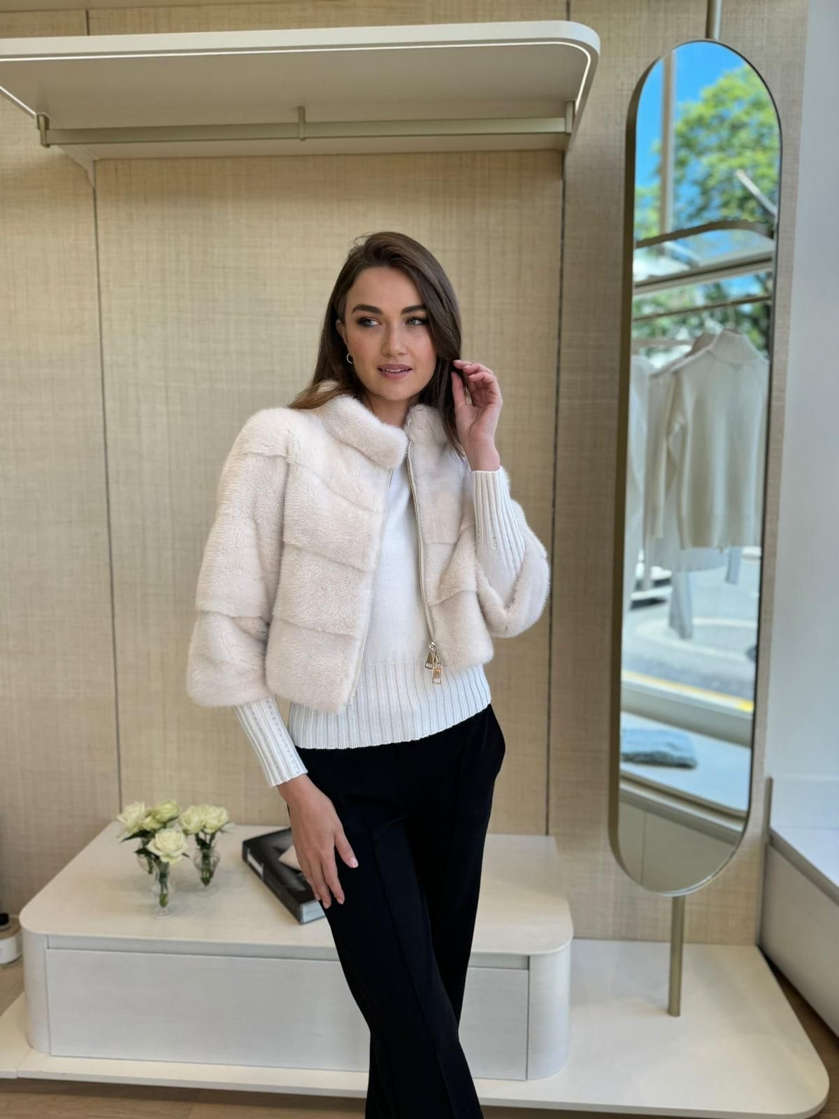 SHORT MINK JACKET- OFF WHITE AND BLACK