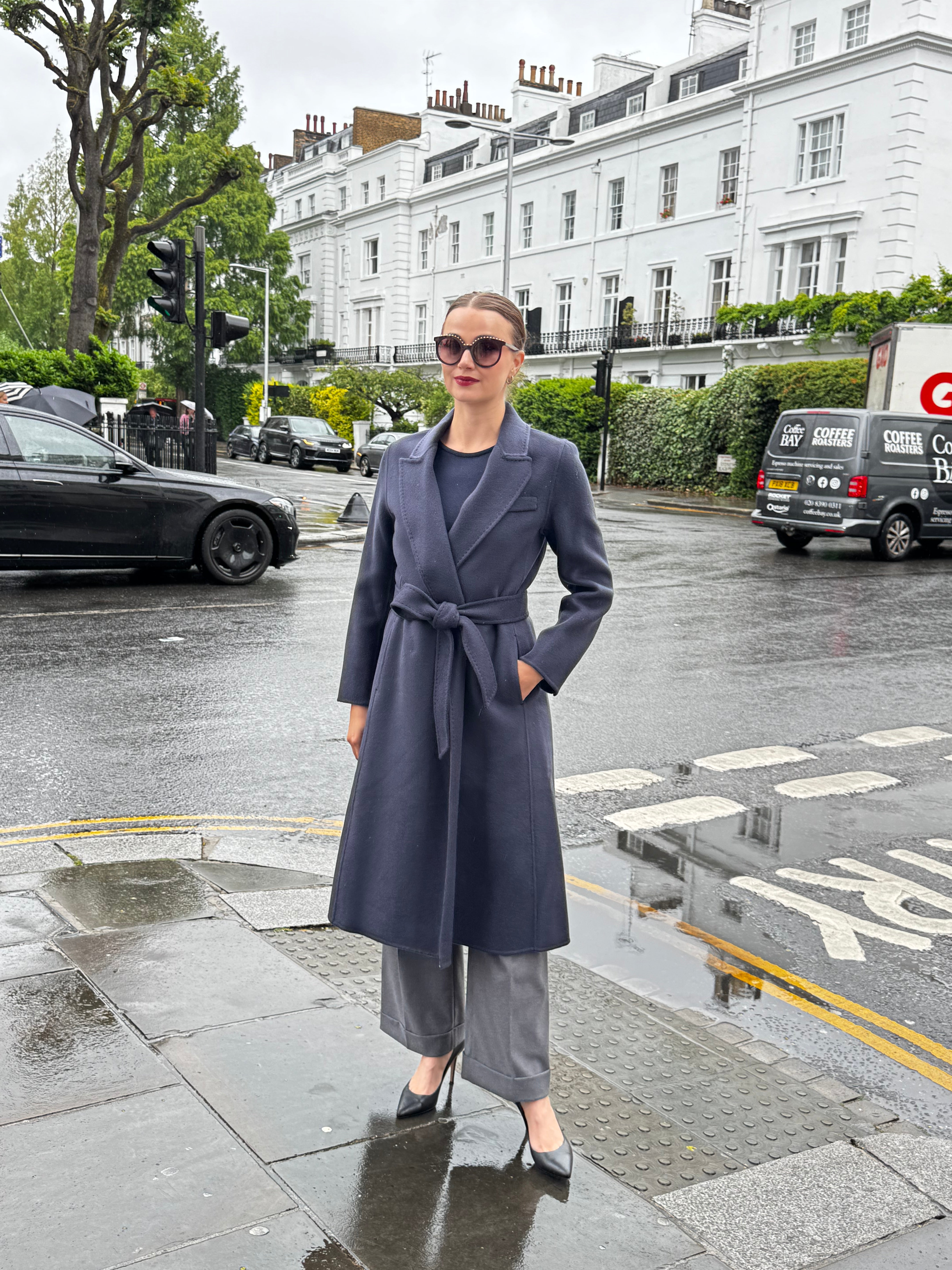 WOOL BELTED COAT-NAVY