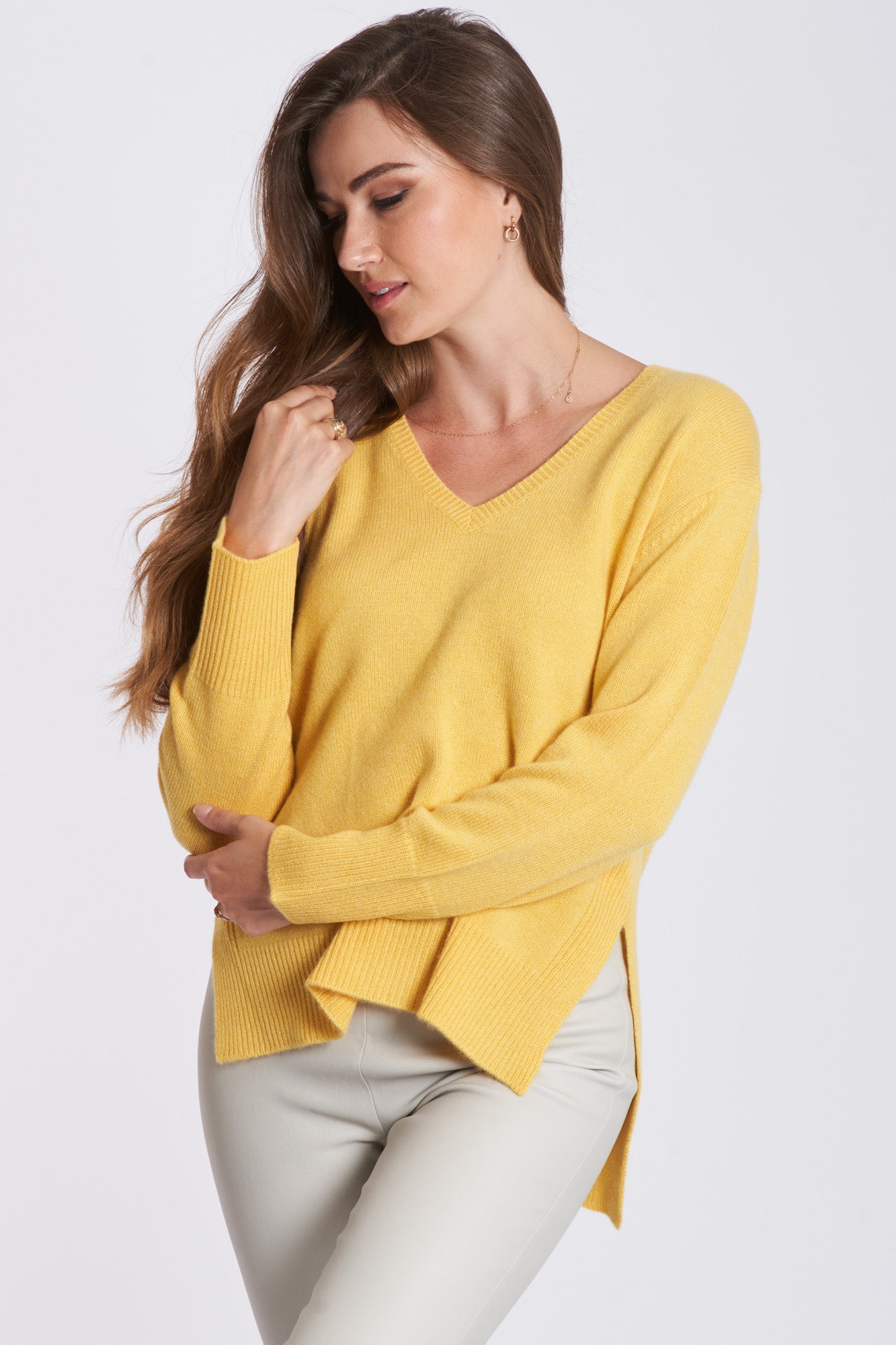 V NECK JUMPER-LEMON
