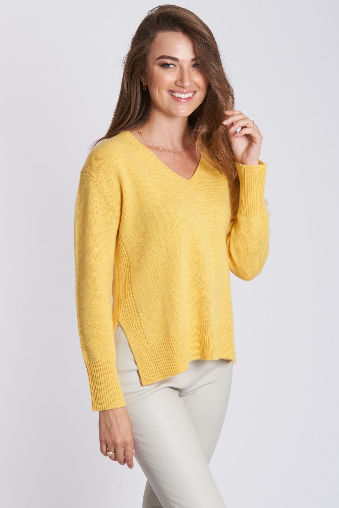 V NECK JUMPER-LEMON