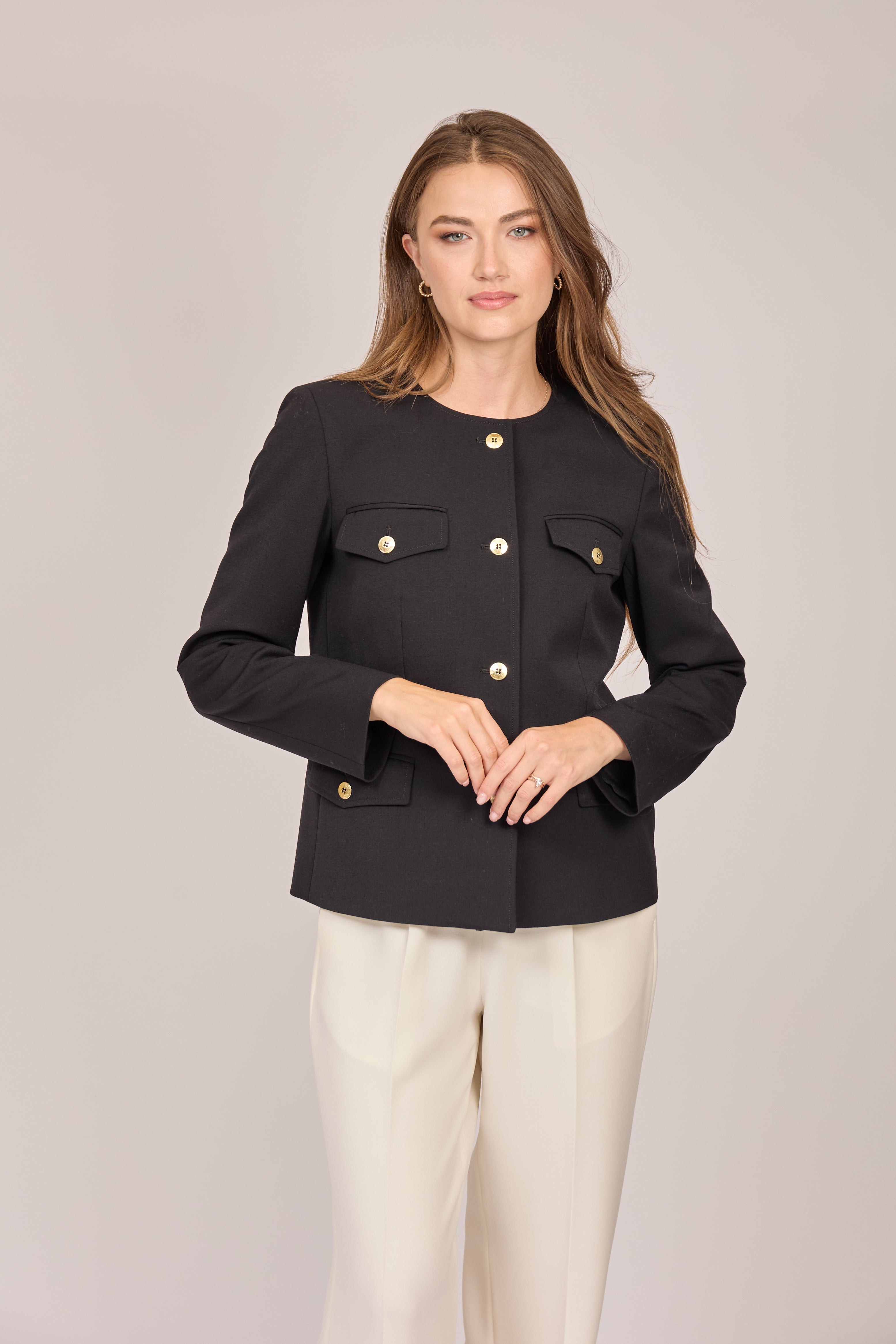 Divine Cashmere gabardine belted jacket with tailored silhouette, waist tie and long sleeves