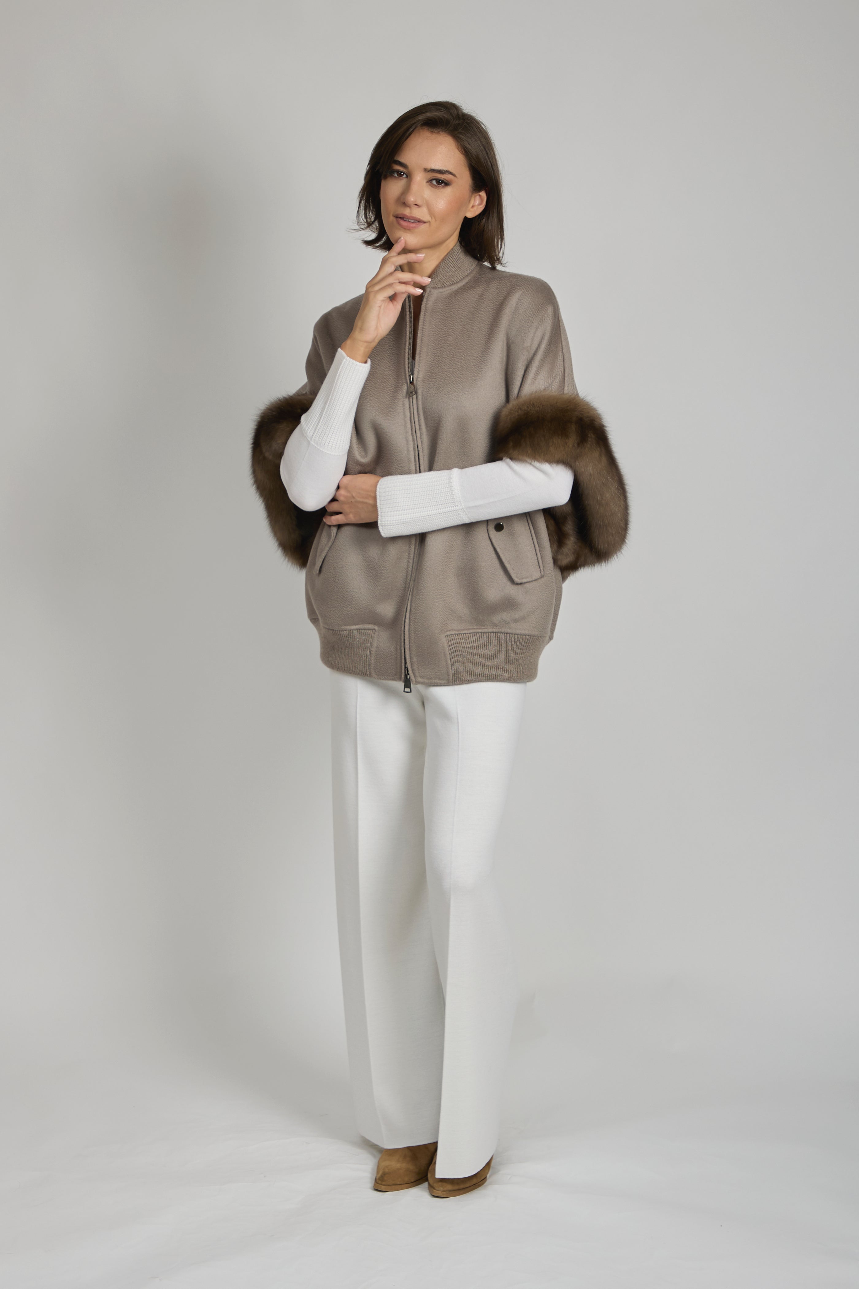 Cashmere sable blend cape in taupe