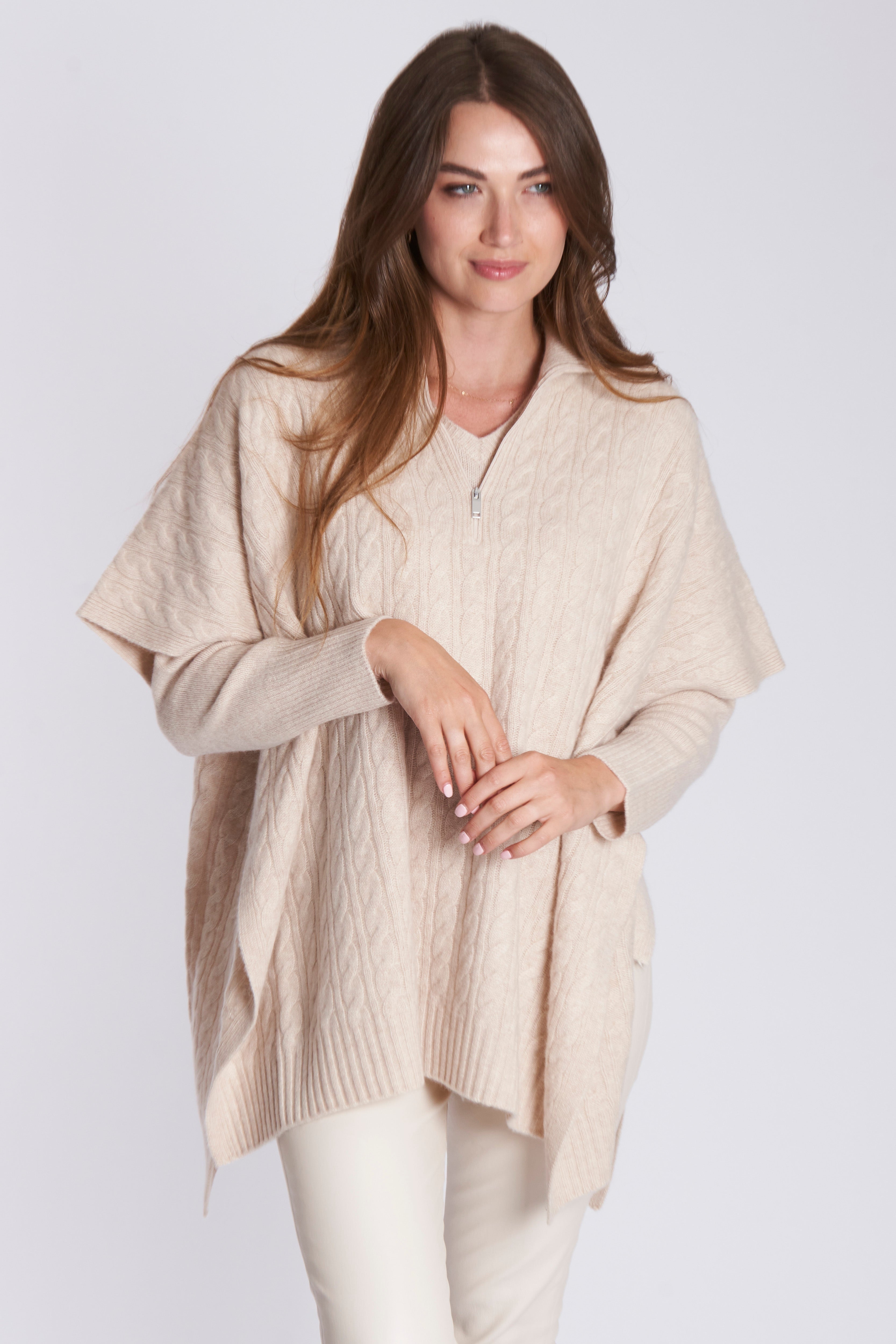 Cashmere cable knit cape with visible cable pattern, Divine Cashmere.