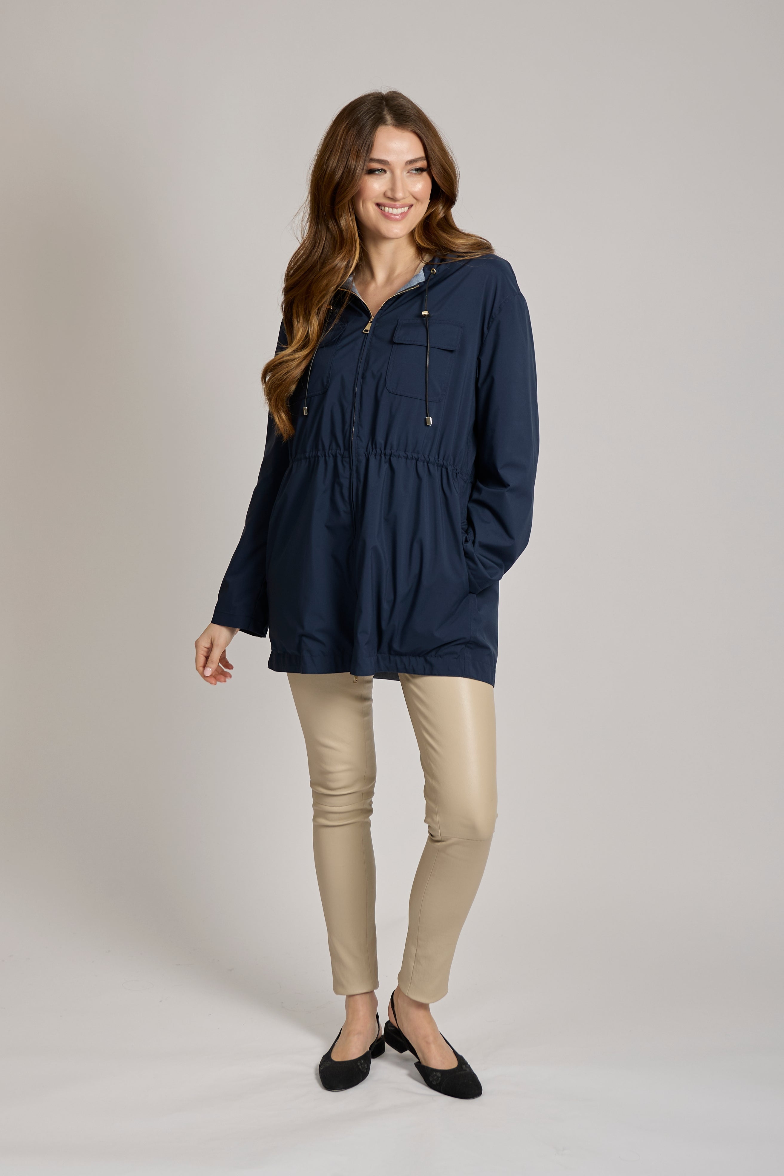 Divine Cashmere cashmere-lined parka, mid-length hooded coat with zip-front and side pockets
