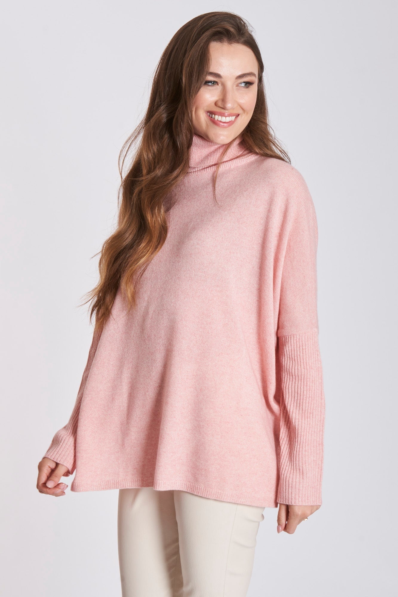 Blossom high-neck cashmere poncho with relaxed drape