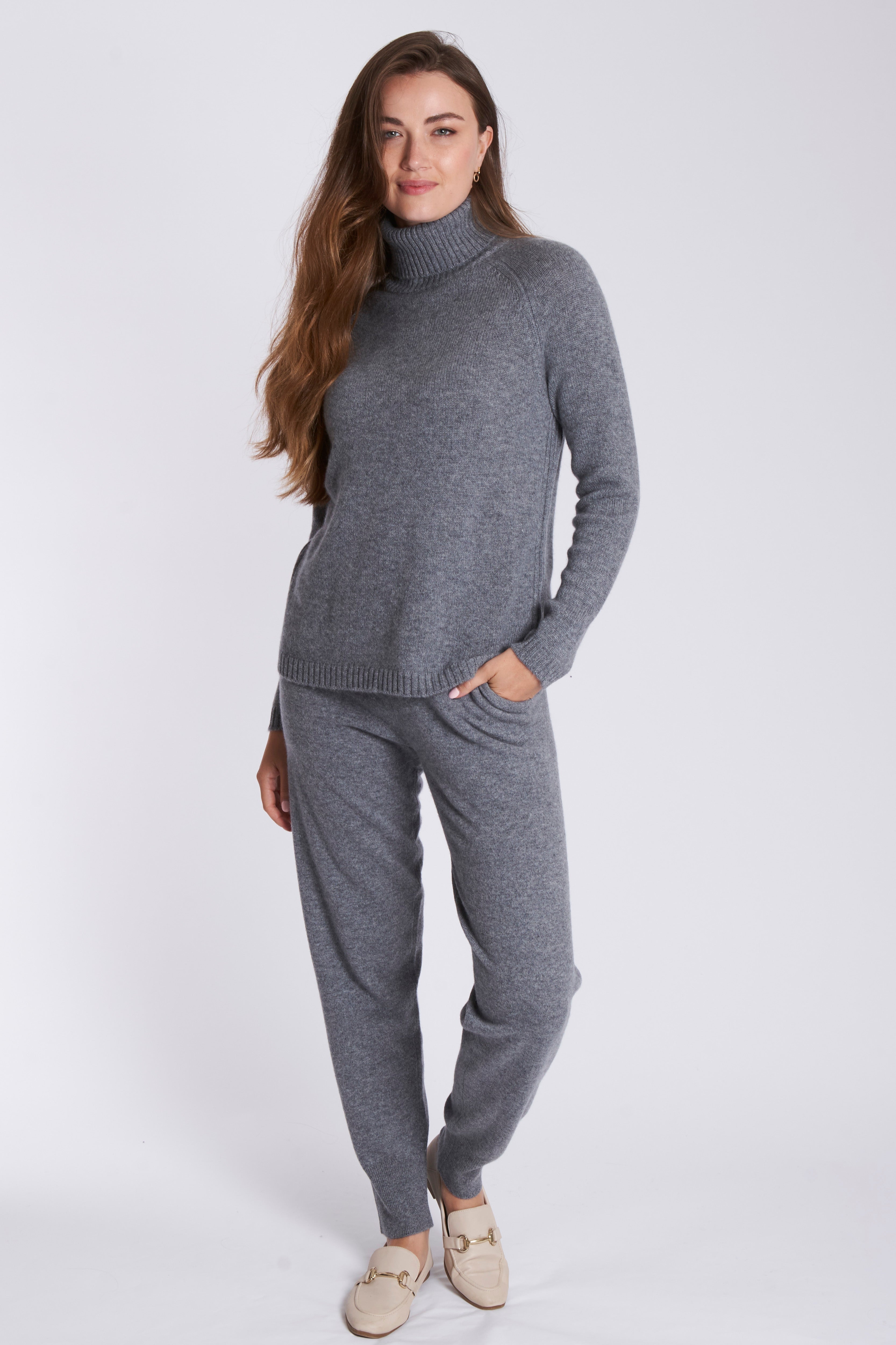 Cashmere roll neck jumper with fine knit and long sleeves, Mistral by Divine Cashmere