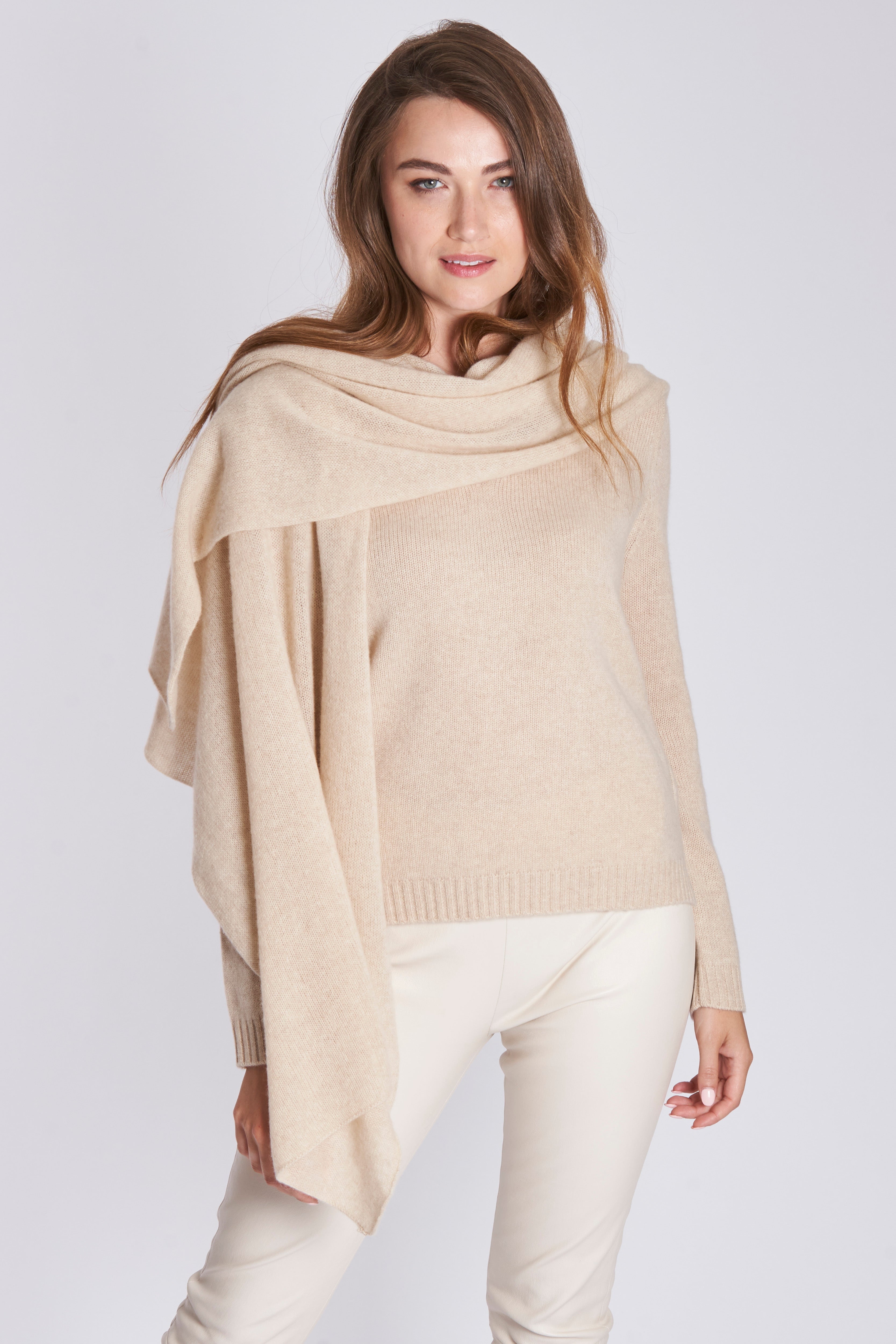 Divine Cashmere long cashmere scarf, rectangular knit with fringed ends