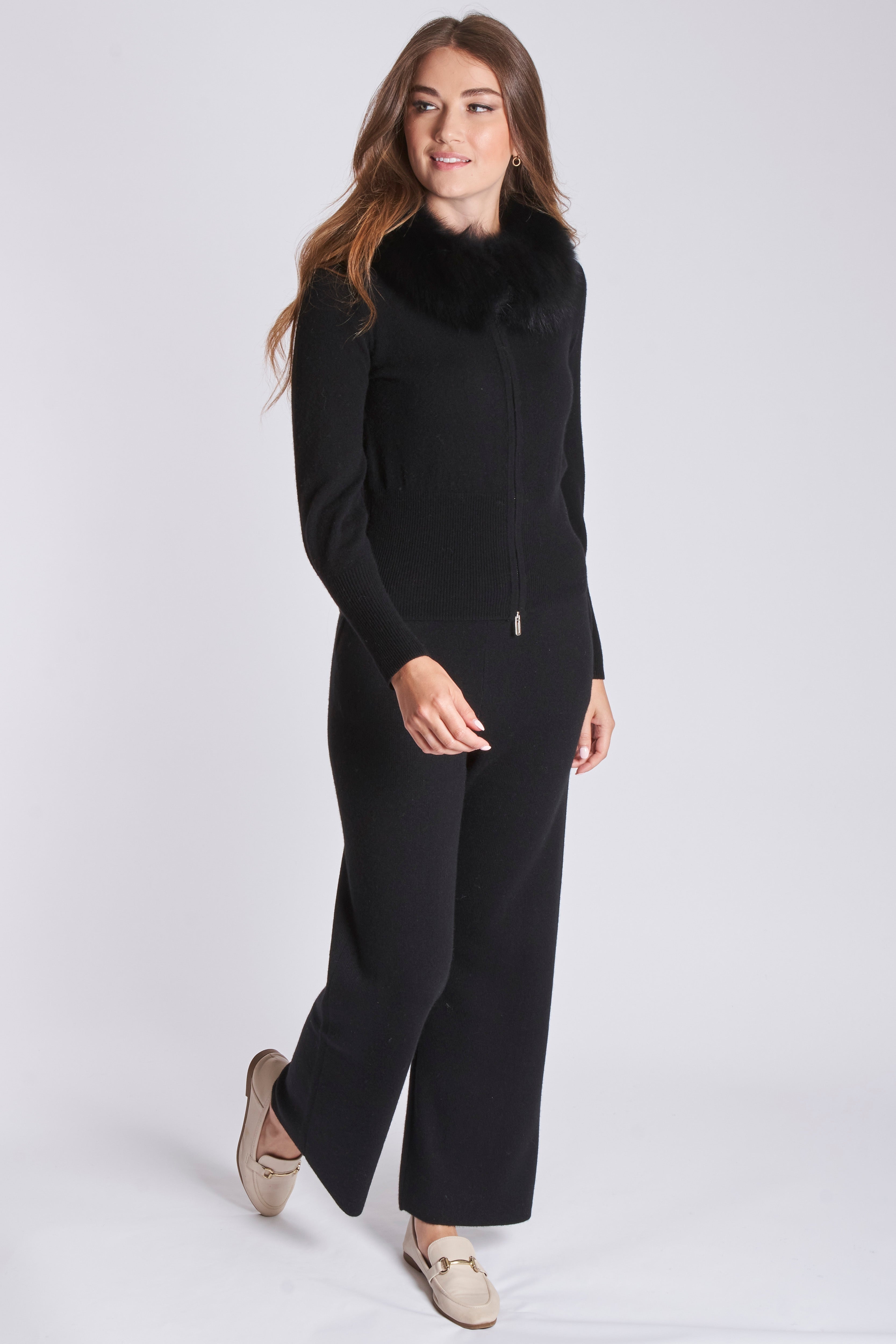 Divine Cashmere pure cashmere knit trousers with high-rise relaxed straight leg and ribbed waistband