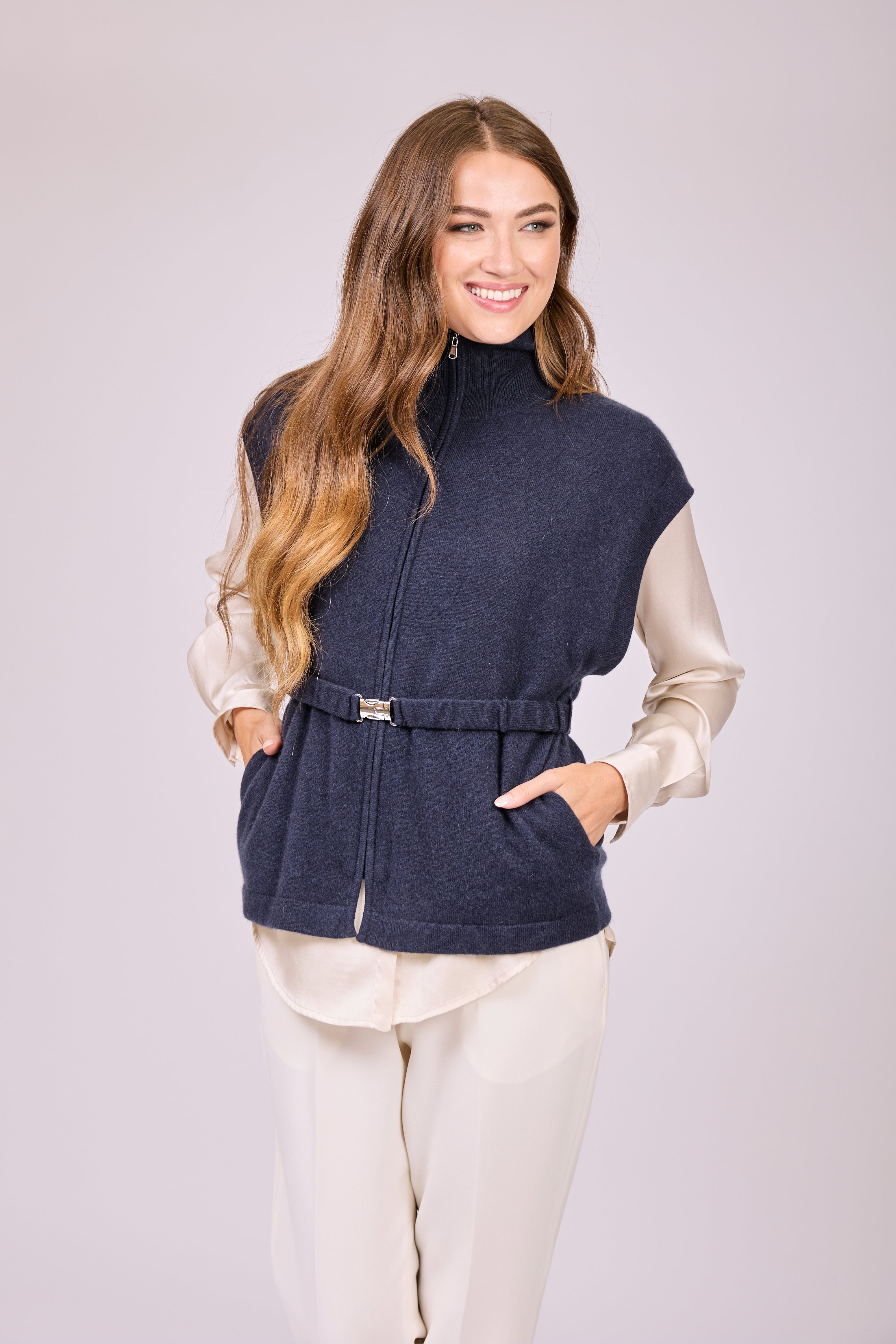 Divine Cashmere cashmere zip vest, sleeveless knit with front zipper