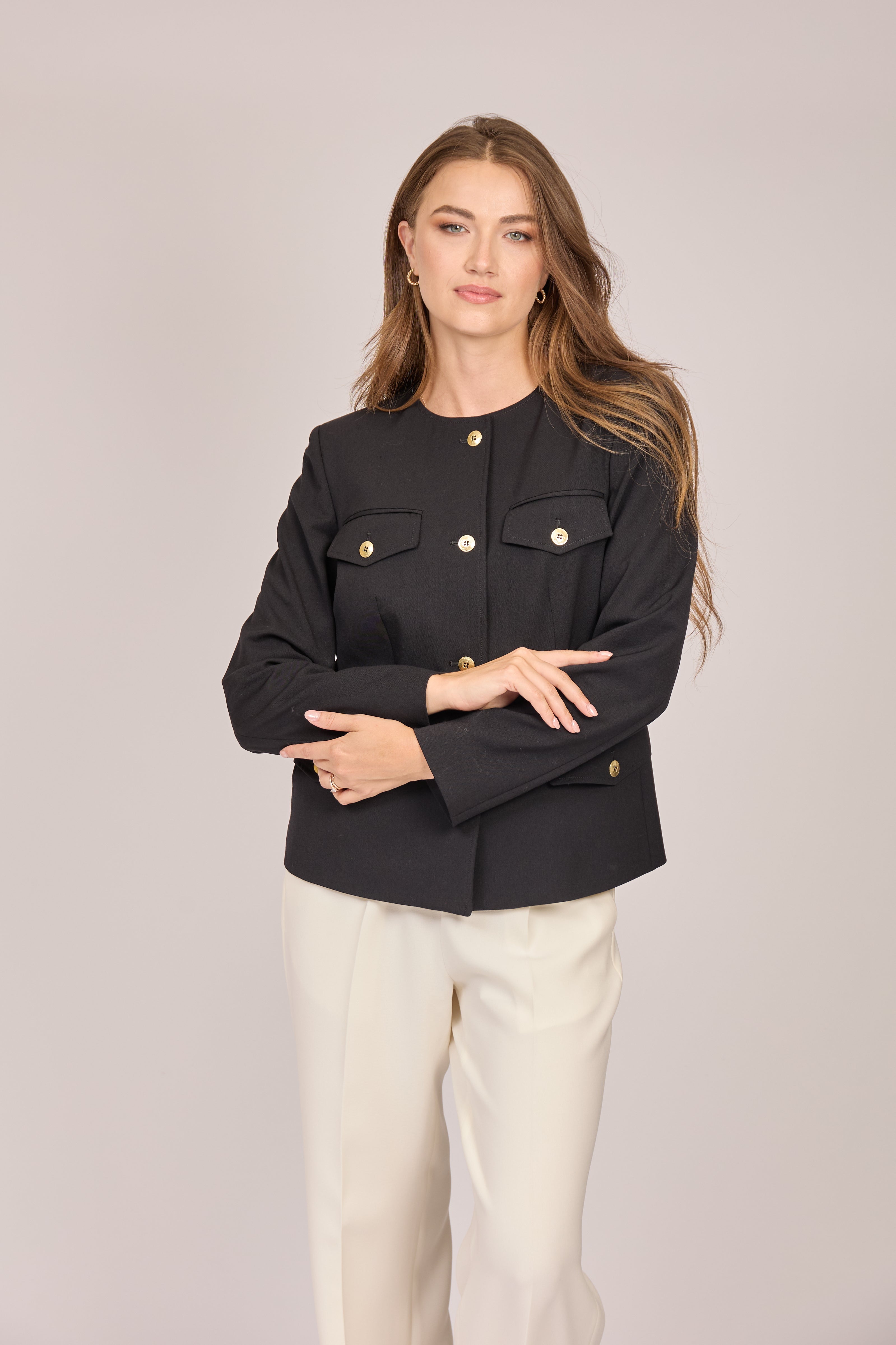 Tailored gabardine belted jacket with waist tie