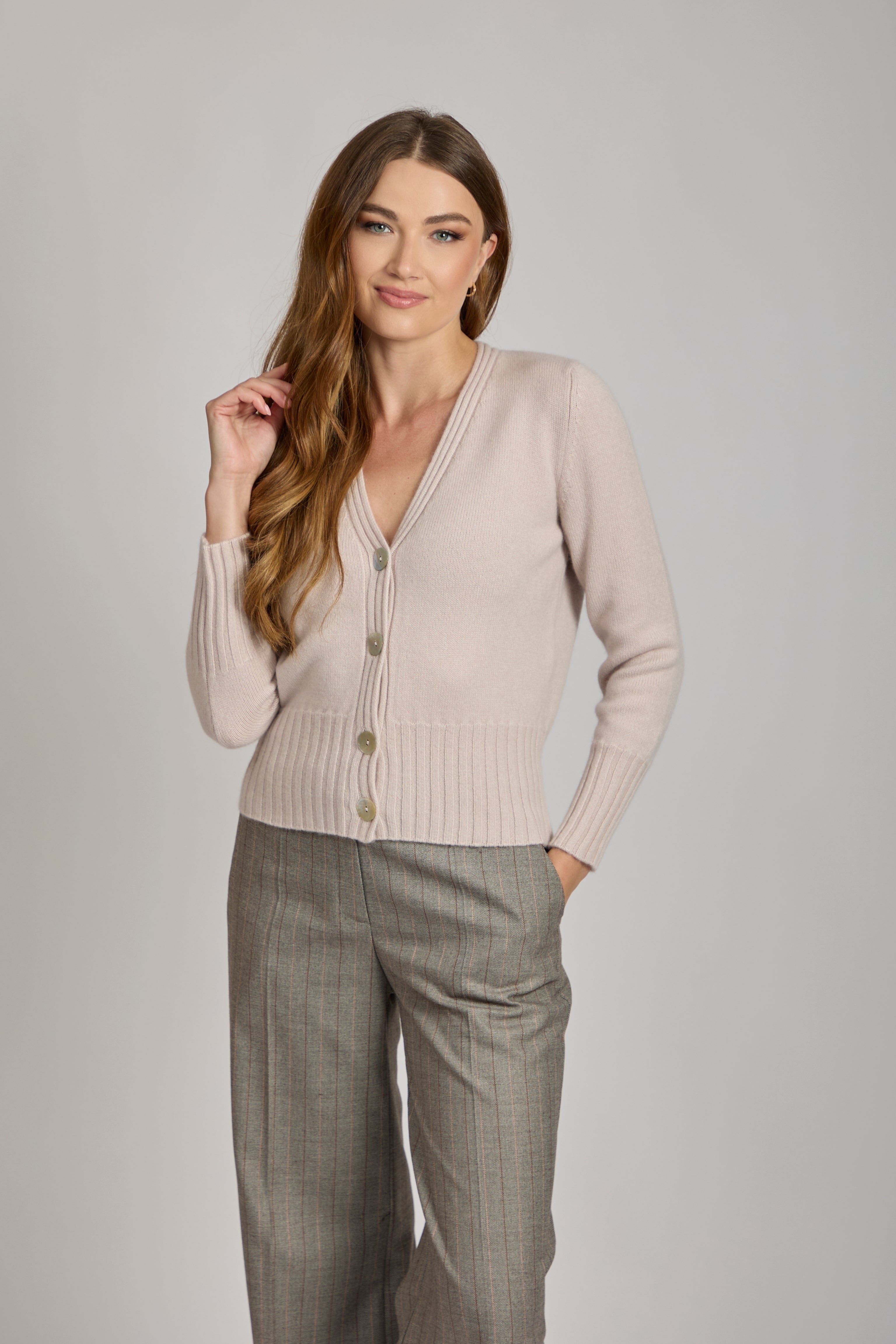 Divine Cashmere open-front cardigan in cashmere with relaxed drape and long sleeves.