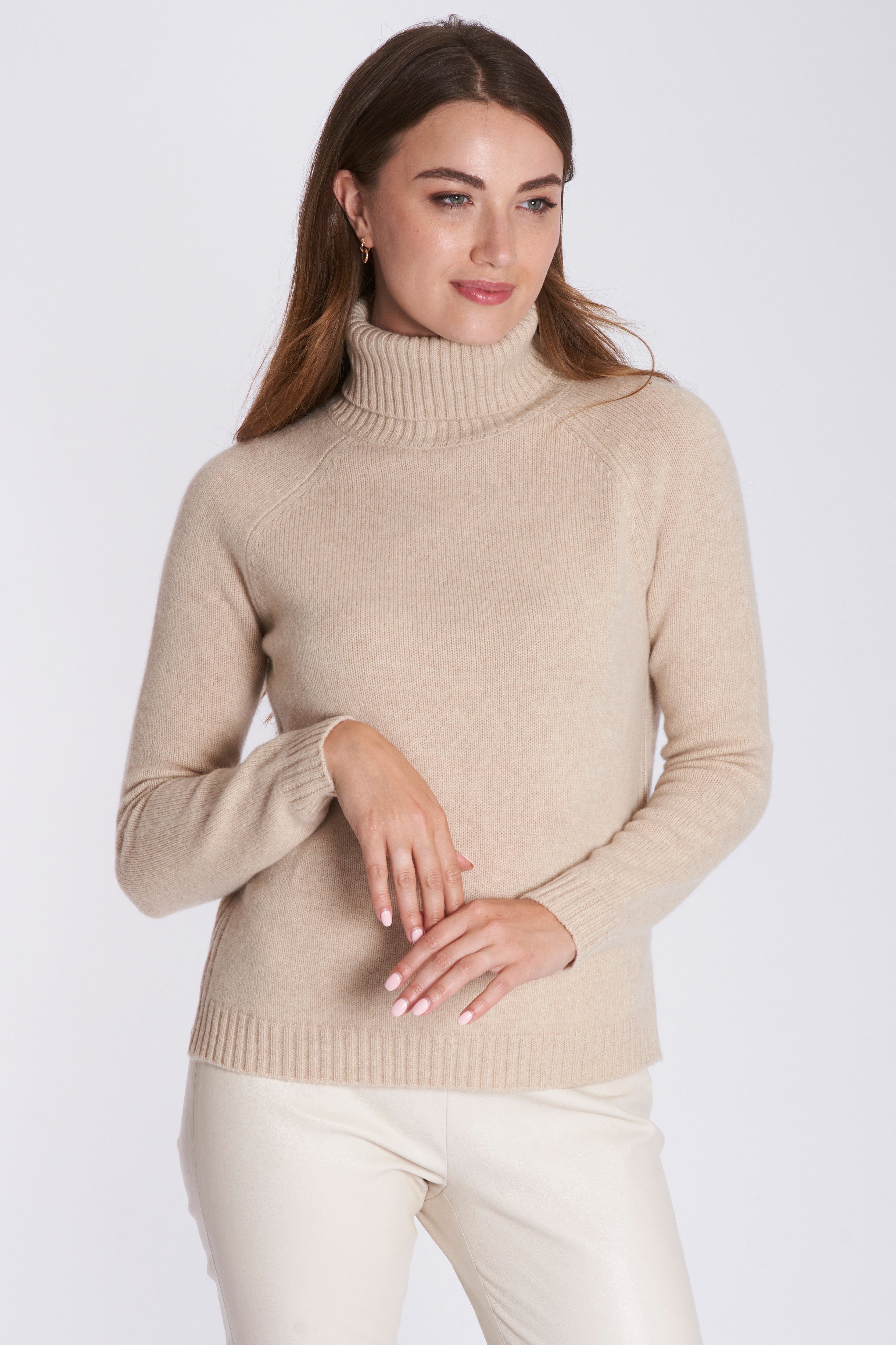 Timeless cashmere roll-neck sweater by Divine Cashmere, long sleeves, ribbed cuffs and hem, classic fit
