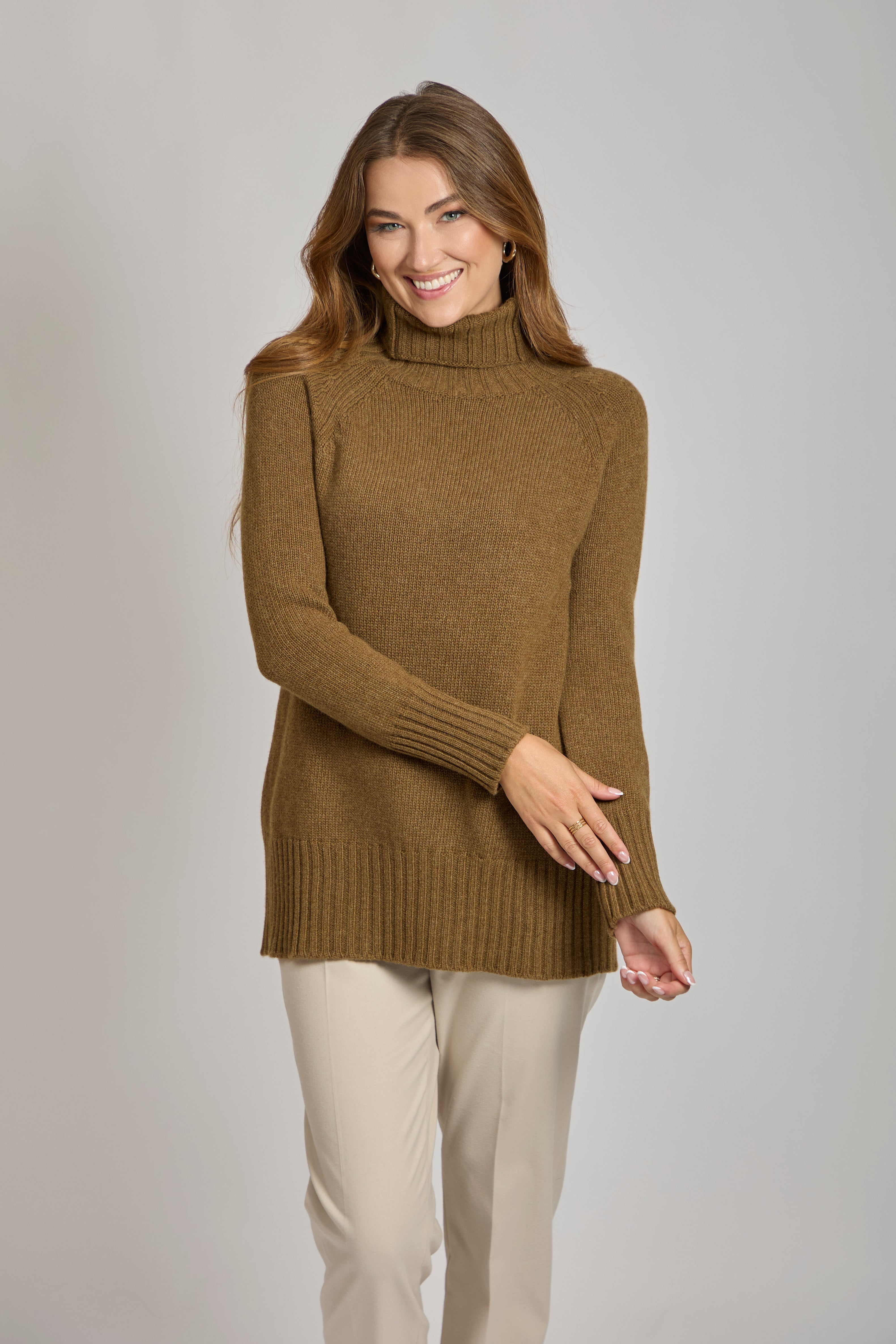 Bronze cashmere turtleneck jumper by Divine Cashmere, long-sleeve knit