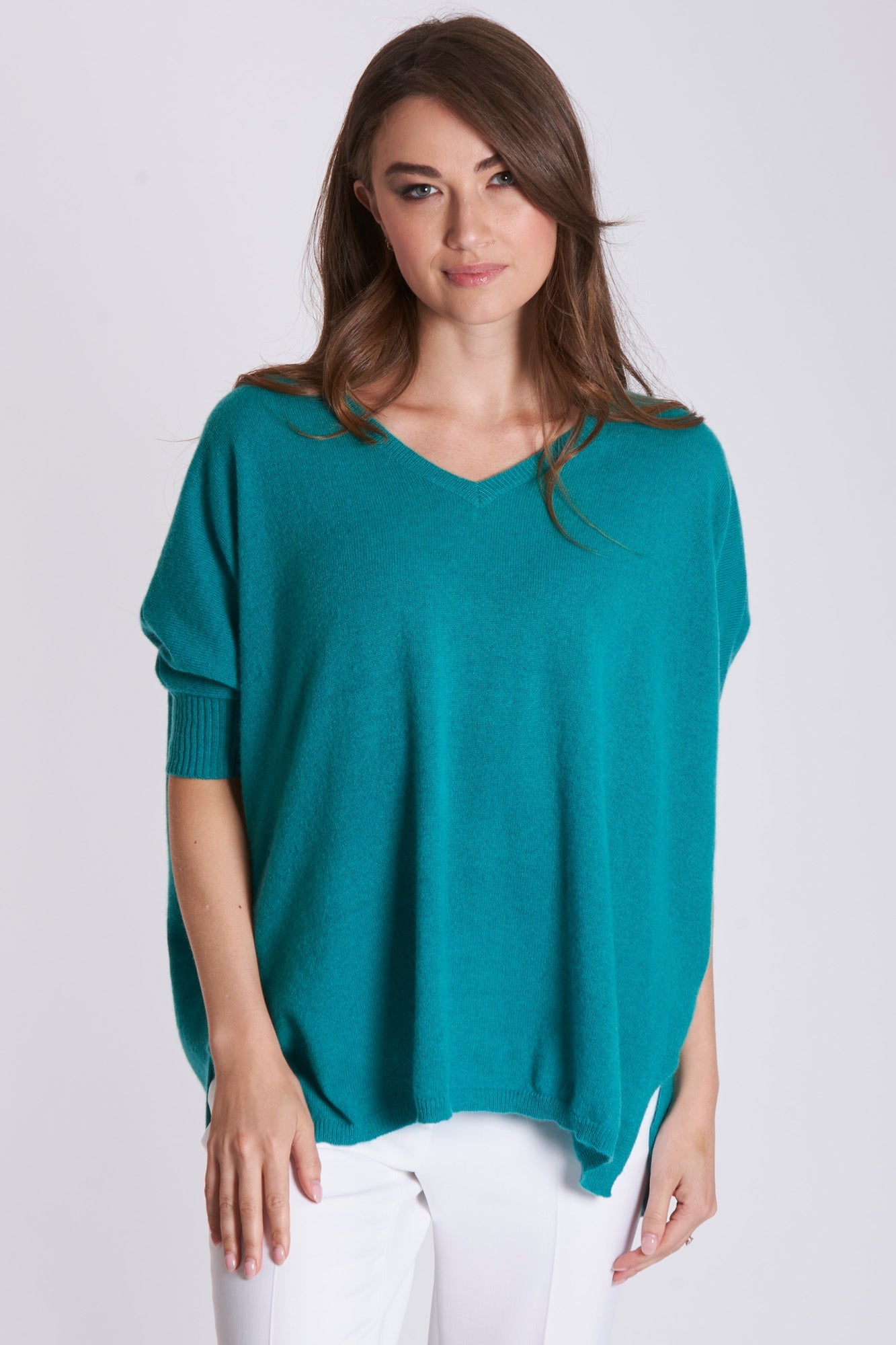 V-neck thin cashmere poncho by Divine Cashmere, soft lightweight drape