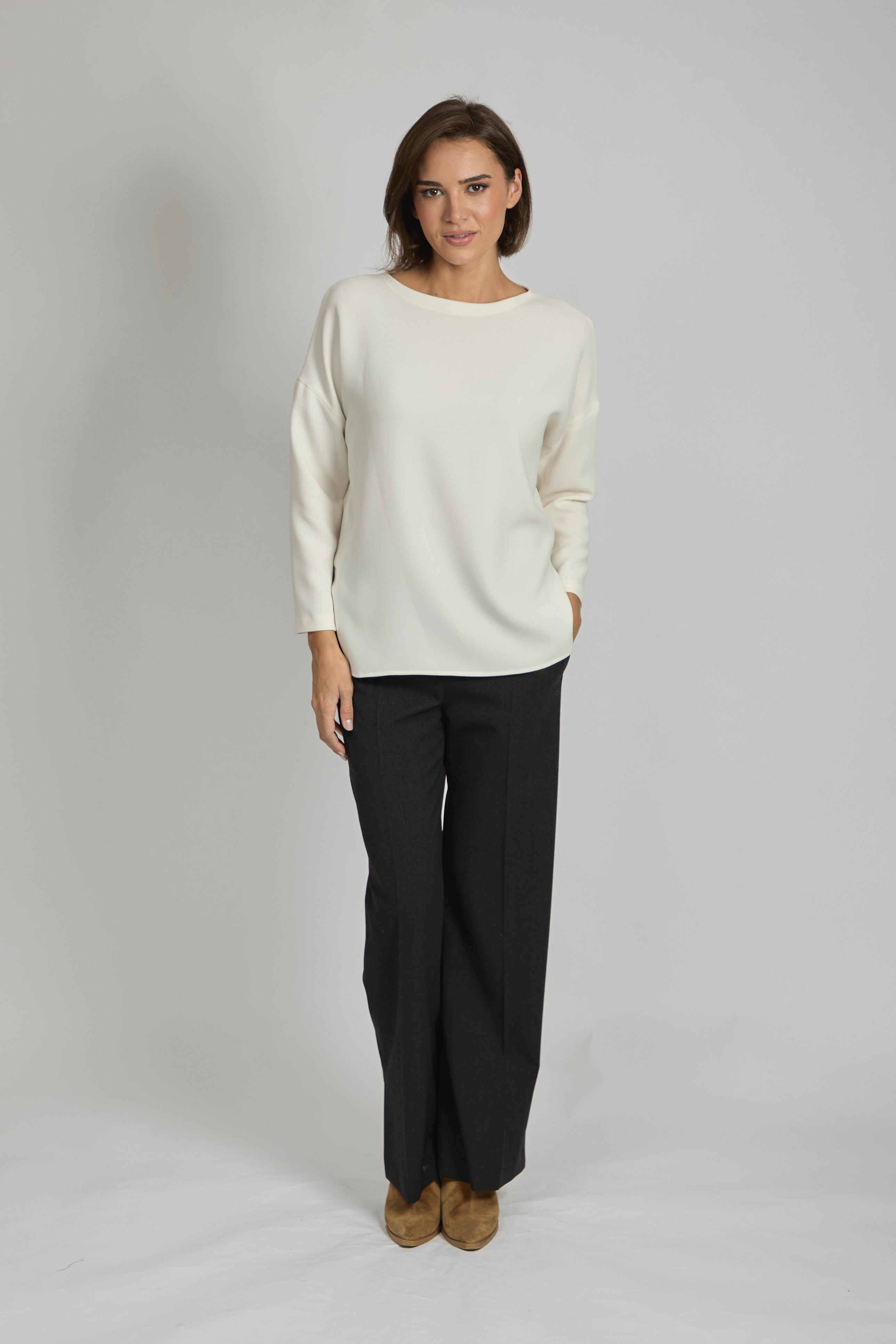 Divine Cashmere wool-blend flare trousers with wide leg and tailored front crease