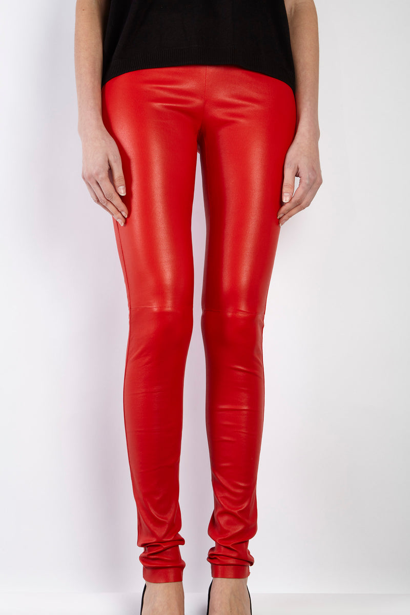 Red leather leggings/ Long leggings/ Street leggings/ stretch leather /  Casual women leggings/ IVANEL/ S, M, L