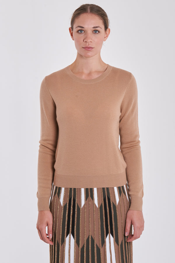 FITTED JUMPER ROUND NECK-CAMEL