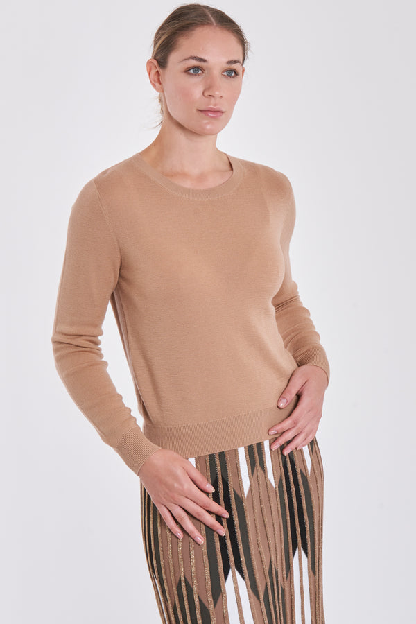 FITTED JUMPER ROUND NECK-CAMEL