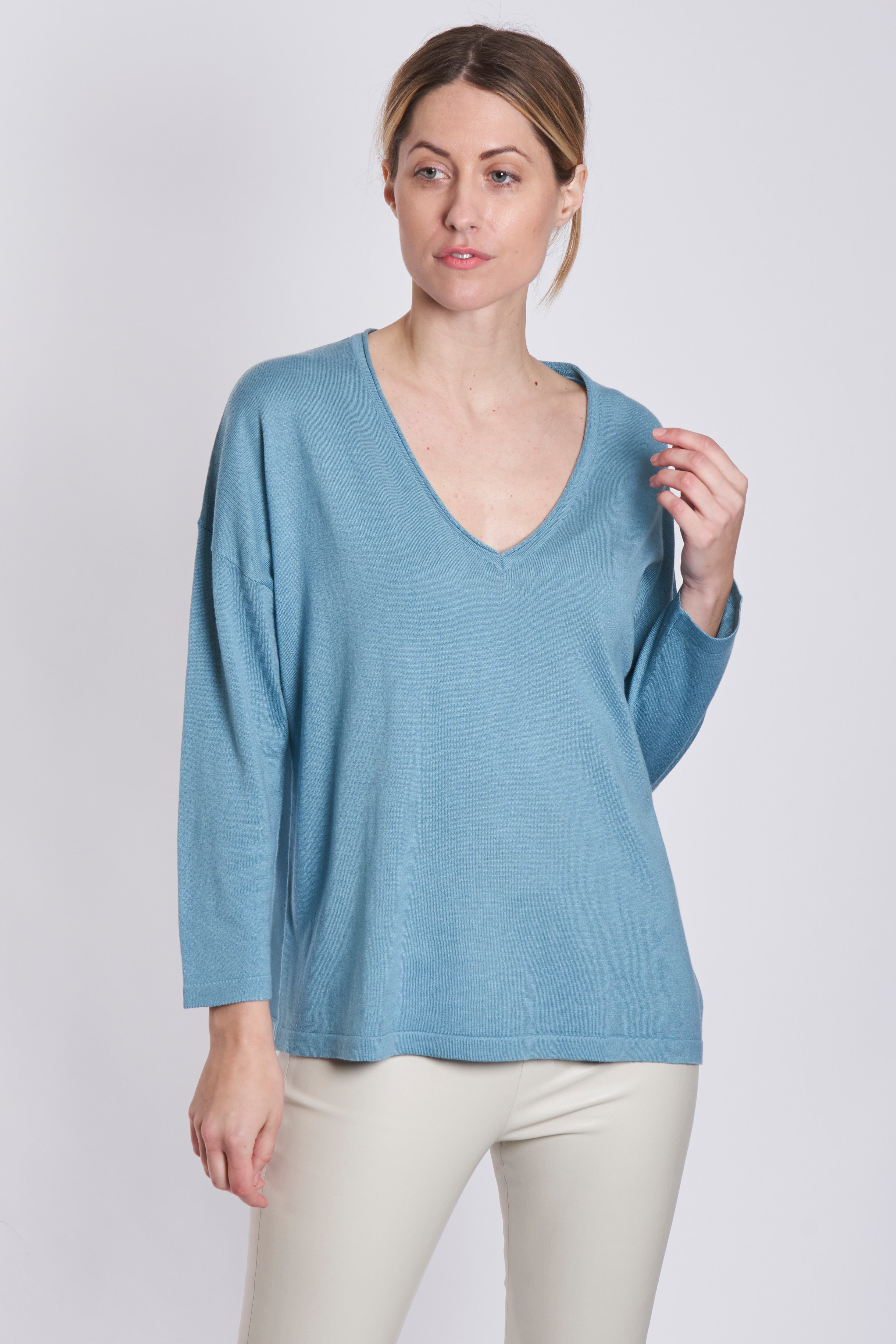V NECK BI FABRIC- ATLANTIQUE
