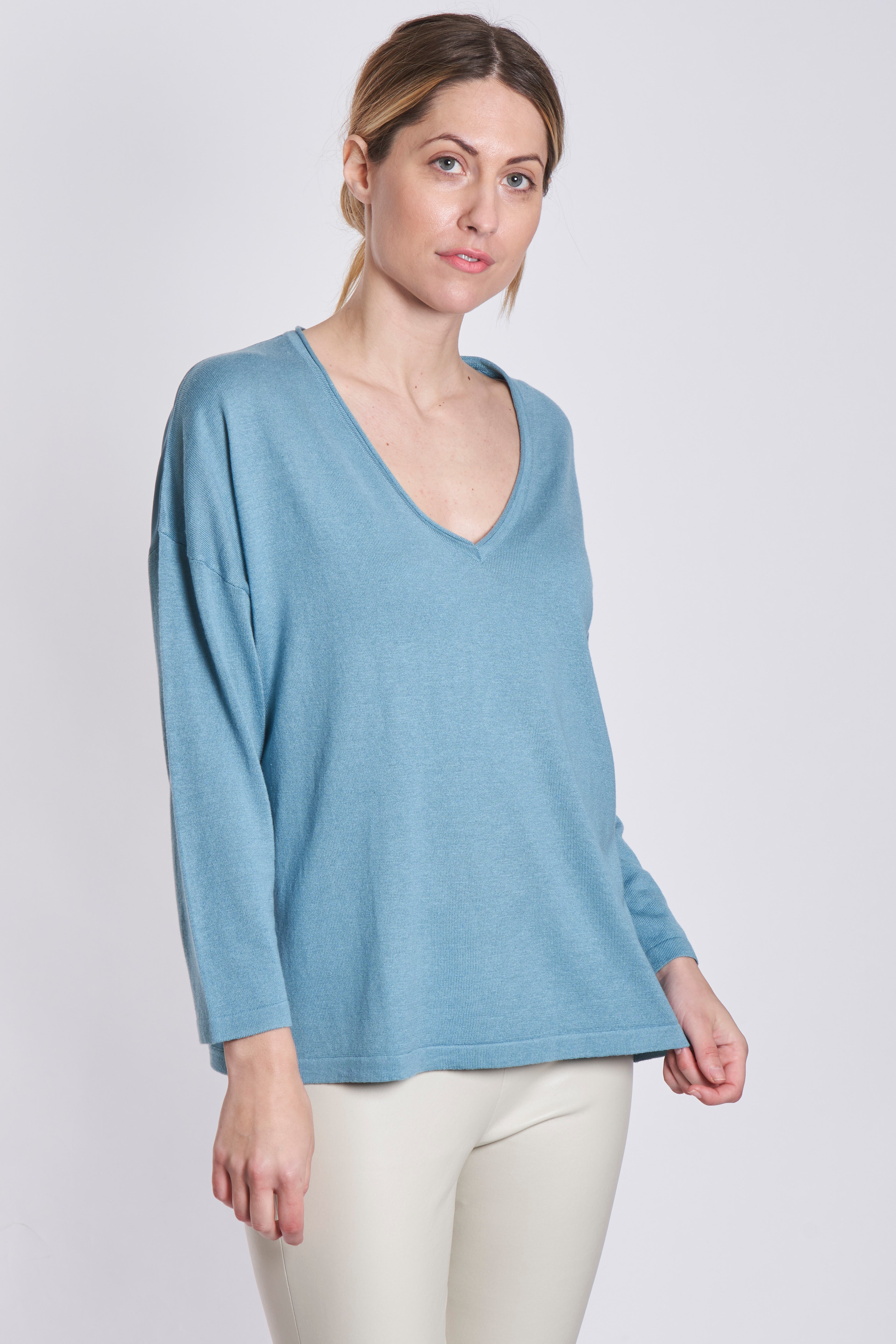 V NECK BI FABRIC- ATLANTIQUE